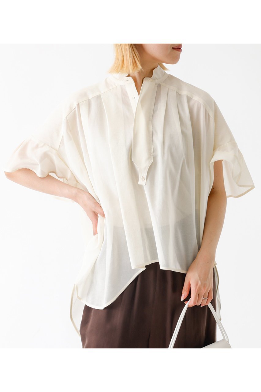 【デザイン ワークス/DESIGN WORKS】のオーガンジーシアーラウンドヘムシャツ インテリア・キッズ・メンズ・レディースファッション・服の通販 founy(ファニー) 　ファッション　Fashion　レディースファッション　Fashion for Women　トップス・カットソー　Cut & Sew Tops　シャツ・ブラウス・オフィスカジュアル　Elegant Blouses & Button-Ups　おすすめ　Recommended / Our Picks　アシンメトリー　Asymmetrical Style　オーガンジー　Organza Fabric　キャミソール　Camisole, Spaghetti Strap Top　ギャザー　Gathered, Ruffled　シアー　Sheer, See-Through　ショート　Short, Short Length　スキッパー　Skipper, Open Collar　スリーブ　Sleeve, Long Sleeve / Short Sleeve　デニム　Denim, Jeans Material　フレア　Flare, Flared　エレガント 上品　Elegant　新作・新入荷　New Arrivals / New In　アイボリー|ID: prp329100004600370 ipo3291000000032703098