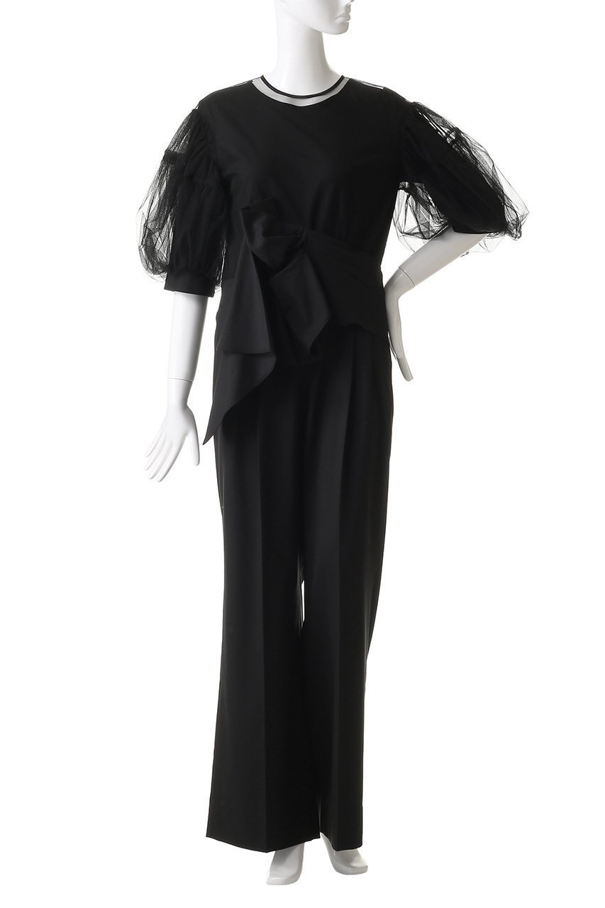 【チカ キサダ/CHIKA KISADA】のチュール コンビ パフスリーブ オールインワン 人気、トレンドファッション・服の通販 founy(ファニー) 　ファッション　Fashion　レディースファッション　Fashion for Women　パンツ　Pants & Trousers　コンビ　Combo, Combination Style　スマート　Smart, Elegant　スリーブ　Sleeve, Long Sleeve / Short Sleeve　センター　Center, Center Line　チュール　Tulip, Tulip Motif　パーティ　Party, Party Style　モダン　Modern, Contemporary　other-2|ID: prp329100004600393 ipo3291000000035764983