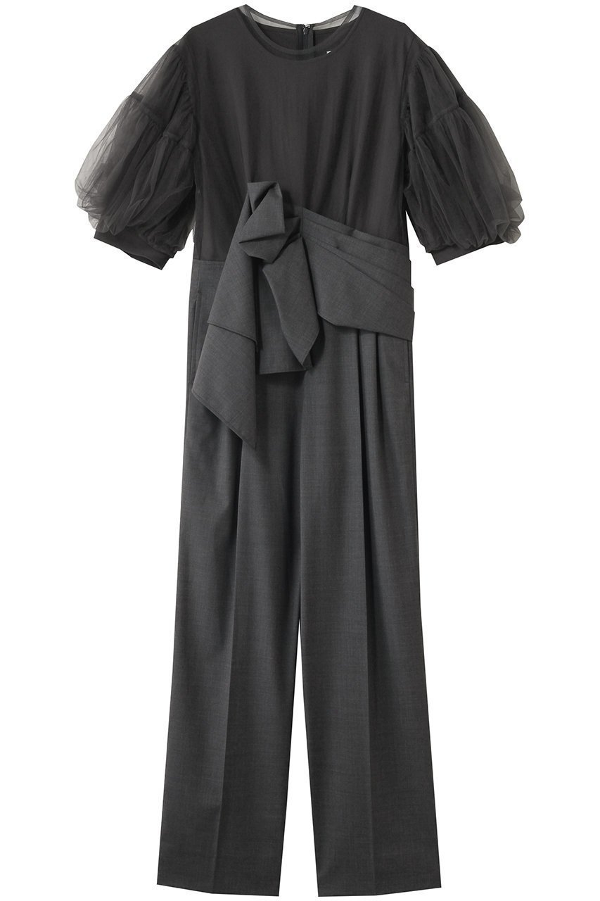 【チカ キサダ/CHIKA KISADA】のチュール コンビ パフスリーブ オールインワン インテリア・キッズ・メンズ・レディースファッション・服の通販 founy(ファニー) 　ファッション　Fashion　レディースファッション　Fashion for Women　パンツ　Pants & Trousers　コンビ　Combo, Combination Style　スマート　Smart, Elegant　スリーブ　Sleeve, Long Sleeve / Short Sleeve　センター　Center, Center Line　チュール　Tulip, Tulip Motif　パーティ　Party, Party Style　モダン　Modern, Contemporary　グレー|ID: prp329100004600393 ipo3291000000036097758