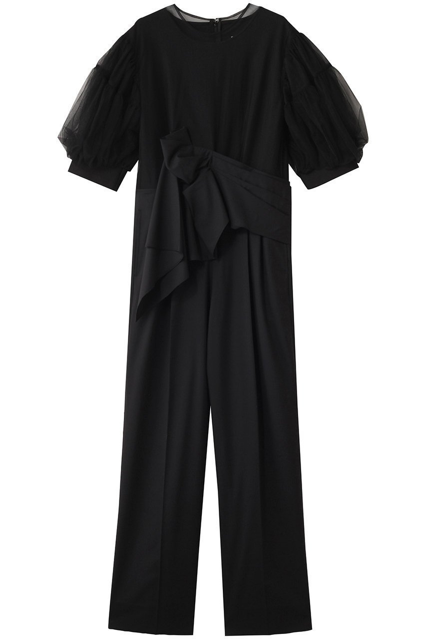 【チカ キサダ/CHIKA KISADA】のチュール コンビ パフスリーブ オールインワン インテリア・キッズ・メンズ・レディースファッション・服の通販 founy(ファニー) 　ファッション　Fashion　レディースファッション　Fashion for Women　パンツ　Pants & Trousers　コンビ　Combo, Combination Style　スマート　Smart, Elegant　スリーブ　Sleeve, Long Sleeve / Short Sleeve　センター　Center, Center Line　チュール　Tulip, Tulip Motif　パーティ　Party, Party Style　モダン　Modern, Contemporary　ブラック|ID: prp329100004600393 ipo3291000000036097759