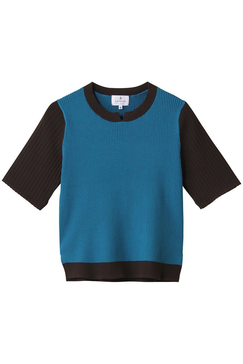 【ランバン オン ブルー/LANVIN en Bleu】のカラーブロックリブニット インテリア・キッズ・メンズ・レディースファッション・服の通販 founy(ファニー) 　ファッション　Fashion　レディースファッション　Fashion for Women　トップス・カットソー　Cut & Sew Tops　ニット　Knit Tops & Sweaters　カジュアルプルオーバー・ニットトップス　Pullovers & Knit Tops / Casual Pullovers　ジャケット　Jacket, Outerwear　フィット　Fit, Slim Fit　ブロック　Block, Solid Block Pattern　ベスト　Vest, Waistcoat　半袖　Short Sleeve, Half Sleeve　新作・新入荷　New Arrivals / New In　ブルー|ID: prp329100004600440 ipo3291000000032703749