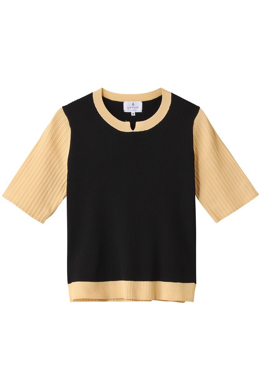 【ランバン オン ブルー/LANVIN en Bleu】のカラーブロックリブニット インテリア・キッズ・メンズ・レディースファッション・服の通販 founy(ファニー) 　ファッション　Fashion　レディースファッション　Fashion for Women　トップス・カットソー　Cut & Sew Tops　ニット　Knit Tops & Sweaters　カジュアルプルオーバー・ニットトップス　Pullovers & Knit Tops / Casual Pullovers　ジャケット　Jacket, Outerwear　フィット　Fit, Slim Fit　ブロック　Block, Solid Block Pattern　ベスト　Vest, Waistcoat　半袖　Short Sleeve, Half Sleeve　ブラック|ID: prp329100004600440 ipo3291000000035662079