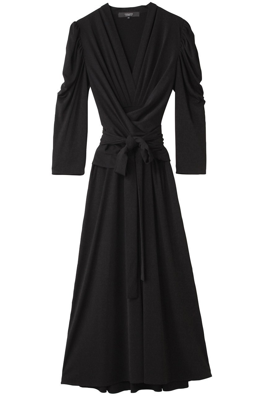 【コルコバード/CORCOVADO】のマイルドドライスムースカシュクールドレス インテリア・キッズ・メンズ・レディースファッション・服の通販 founy(ファニー) 　ファッション　Fashion　レディースファッション　Fashion for Women　ワンピース　Dresses　フォーマル・パーティードレス・結婚式用ドレス　Elegant & Casual Dresses　チュニック　Tunic Tops & Dresses　エレガント 上品　Elegant　カシュクール　Wrap Design　スリーブ　Sleeve, Long Sleeve / Short Sleeve　チュニック　Tunic, Long Top　デコルテ　Décolleté, Neckline　ドレス　Dress, One-Piece　ドレープ　Drape, Draping Fabric　リボン　Ribbon, Bow　リュクス　Luxury, Elegant, High-End, Chic　ブラック|ID: prp329100004600456 ipo3291000000035765261