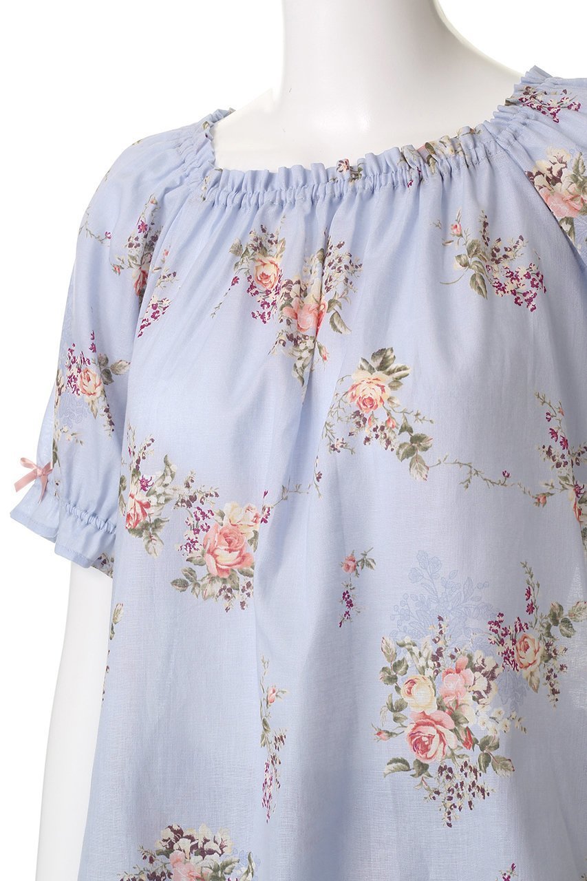 【イクコ/IKUKO】のシングルガーゼ花柄プリント パフスリーブパジャマ 人気、トレンドファッション・服の通販 founy(ファニー) 　ファッション　Fashion　レディースファッション　Fashion for Women　シャーリング　Shirring, Ruched　スリーブ　Sleeve, Long Sleeve / Short Sleeve　パジャマ　Pajamas, Sleepwear　プリント　Print, Printed Pattern　リボン　Ribbon, Bow　リラックス　Relax, Relaxed Fit　新作・新入荷　New Arrivals / New In　other-5|ID: prp329100004601488 ipo3291000000032715874