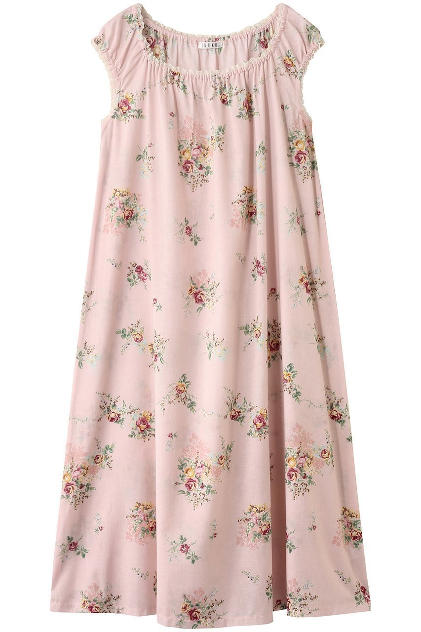 【イクコ/IKUKO】のシングルガーゼ花柄プリント フレンチスリーブネグリジェ インテリア・キッズ・メンズ・レディースファッション・服の通販 founy(ファニー) 　ファッション　Fashion　レディースファッション　Fashion for Women　シャーリング　Shirring, Ruched　スクエア　Square, Square Shape　スリーブ　Sleeve, Long Sleeve / Short Sleeve　デコルテ　Décolleté, Neckline　パジャマ　Pajamas, Sleepwear　フレンチ　French, French Style　プリント　Print, Printed Pattern　新作・新入荷　New Arrivals / New In　ピンク|ID: prp329100004601490 ipo3291000000032715885