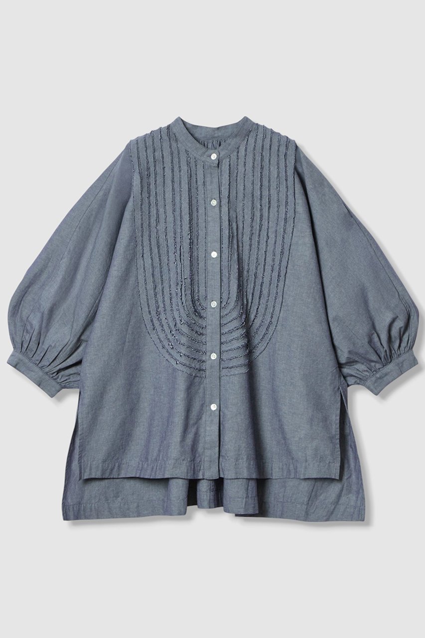 【ハウス オブ ロータス/HOUSE OF LOTUS】のシャンブレーフリルシャツ インテリア・キッズ・メンズ・レディースファッション・服の通販 founy(ファニー) 　ファッション　Fashion　レディースファッション　Fashion for Women　トップス・カットソー　Cut & Sew Tops　シャツ・ブラウス・オフィスカジュアル　Elegant Blouses & Button-Ups　2025年　2025　2025-2026秋冬・A/W　Autumn/Winter 2025–26 AW25–26　ギャザー　Gathered, Ruffled　シャンブレー　Chambray, Denim-Like Fabric　ショート　Short, Short Length　スリーブ　Sleeve, Long Sleeve / Short Sleeve　デニム　Denim, Jeans Material　フリル　Frill, Ruffle　フリンジ　Fringe, Tassel　フロント　Front, Front Design　ヘムライン　Hemline, Bottom Cut　夏　Summer　A/W・秋冬　Autumn/Winter　ネイビー|ID: prp329100004601495 ipo3291000000032715966