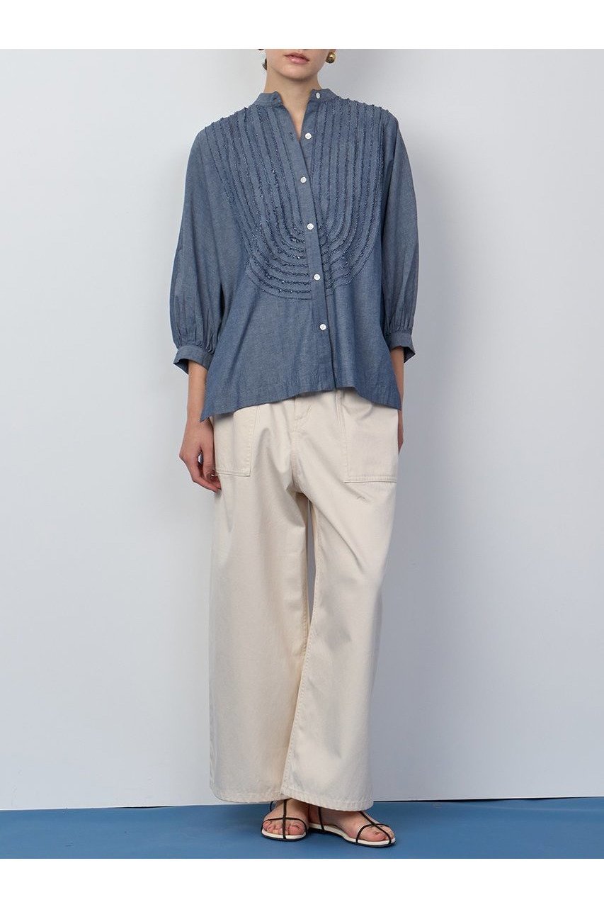 【ハウス オブ ロータス/HOUSE OF LOTUS】のシャンブレーフリルシャツ 人気、トレンドファッション・服の通販 founy(ファニー) 　ファッション　Fashion　レディースファッション　Fashion for Women　トップス・カットソー　Cut & Sew Tops　シャツ・ブラウス・オフィスカジュアル　Elegant Blouses & Button-Ups　2025年　2025　2025-2026秋冬・A/W　Autumn/Winter 2025–26 AW25–26　ギャザー　Gathered, Ruffled　シャンブレー　Chambray, Denim-Like Fabric　ショート　Short, Short Length　スリーブ　Sleeve, Long Sleeve / Short Sleeve　デニム　Denim, Jeans Material　フリル　Frill, Ruffle　フリンジ　Fringe, Tassel　フロント　Front, Front Design　ヘムライン　Hemline, Bottom Cut　夏　Summer　A/W・秋冬　Autumn/Winter　other-2|ID: prp329100004601495 ipo3291000000032715967