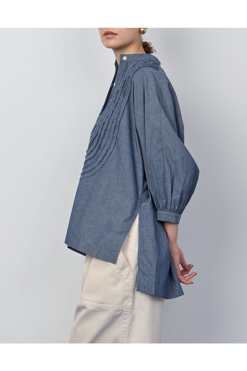 【ハウス オブ ロータス/HOUSE OF LOTUS】のシャンブレーフリルシャツ 人気、トレンドファッション・服の通販 founy(ファニー) 　ファッション　Fashion　レディースファッション　Fashion for Women　トップス・カットソー　Cut & Sew Tops　シャツ・ブラウス・オフィスカジュアル　Elegant Blouses & Button-Ups　2025年　2025　2025-2026秋冬・A/W　Autumn/Winter 2025–26 AW25–26　ギャザー　Gathered, Ruffled　シャンブレー　Chambray, Denim-Like Fabric　ショート　Short, Short Length　スリーブ　Sleeve, Long Sleeve / Short Sleeve　デニム　Denim, Jeans Material　フリル　Frill, Ruffle　フリンジ　Fringe, Tassel　フロント　Front, Front Design　ヘムライン　Hemline, Bottom Cut　夏　Summer　A/W・秋冬　Autumn/Winter　other-4|ID: prp329100004601495 ipo3291000000032715969