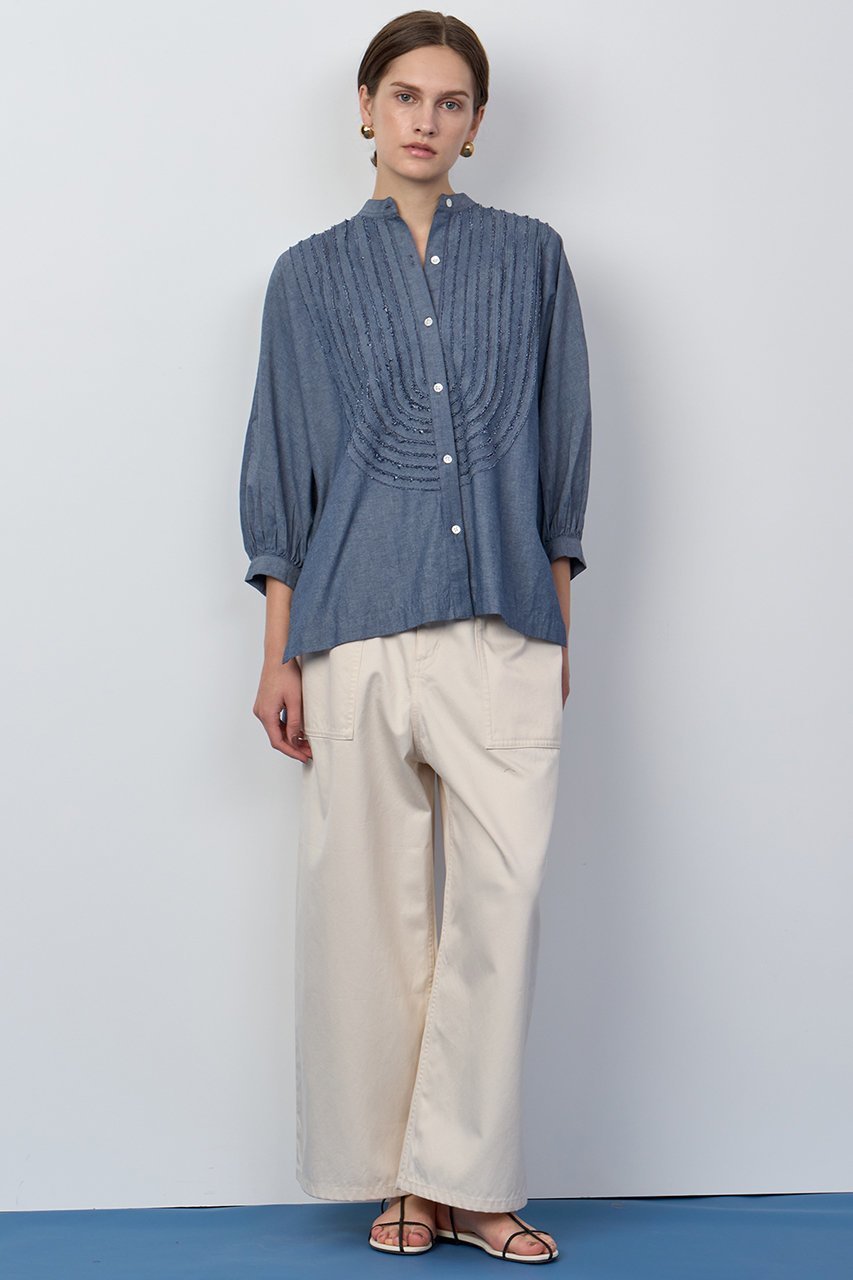 【ハウス オブ ロータス/HOUSE OF LOTUS】のシャンブレーフリルシャツ 人気、トレンドファッション・服の通販 founy(ファニー) ファッション Fashion レディースファッション Fashion for Women トップス・カットソー Cut & Sew Tops シャツ・ブラウス・オフィスカジュアル Elegant Blouses & Button-Ups ギャザー Gathered, Ruffled シャンブレー Chambray, Denim-Like Fabric ショート Short, Short Length スリーブ Sleeve, Long Sleeve / Short Sleeve デニム Denim, Jeans Material フリル Frill, Ruffle フリンジ Fringe, Tassel フロント Front, Front Design ヘムライン Hemline, Bottom Cut 夏 Summer other-2|ID: prp329100004601495 ipo3291000000034514985