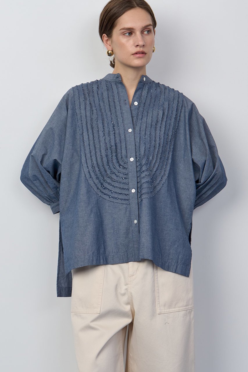 【ハウス オブ ロータス/HOUSE OF LOTUS】のシャンブレーフリルシャツ 人気、トレンドファッション・服の通販 founy(ファニー) ファッション Fashion レディースファッション Fashion for Women トップス・カットソー Cut & Sew Tops シャツ・ブラウス・オフィスカジュアル Elegant Blouses & Button-Ups ギャザー Gathered, Ruffled シャンブレー Chambray, Denim-Like Fabric ショート Short, Short Length スリーブ Sleeve, Long Sleeve / Short Sleeve デニム Denim, Jeans Material フリル Frill, Ruffle フリンジ Fringe, Tassel フロント Front, Front Design ヘムライン Hemline, Bottom Cut 夏 Summer other-6|ID: prp329100004601495 ipo3291000000034514989