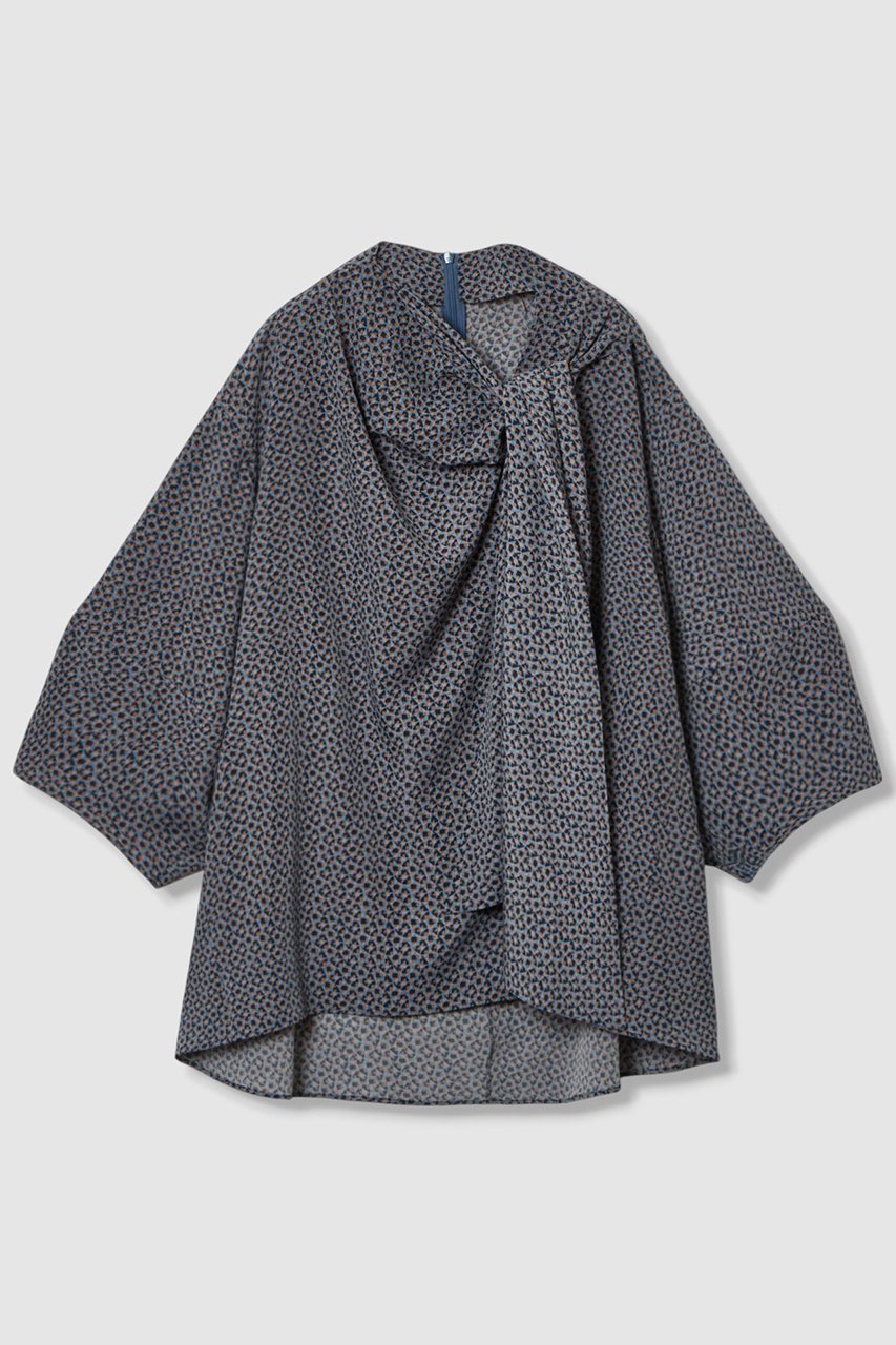 【ハウス オブ ロータス/HOUSE OF LOTUS】のジオメトリーコモンプリントブラウス インテリア・キッズ・メンズ・レディースファッション・服の通販 founy(ファニー) 　ファッション　Fashion　レディースファッション　Fashion for Women　トップス・カットソー　Cut & Sew Tops　シャツ・ブラウス・オフィスカジュアル　Elegant Blouses & Button-Ups　2025年　2025　2025-2026秋冬・A/W　Autumn/Winter 2025–26 AW25–26　アシンメトリー　Asymmetrical Style　アンティーク　Antique-Inspired　ショート　Short, Short Length　スリーブ　Sleeve, Long Sleeve / Short Sleeve　ドレープ　Drape, Draping Fabric　プリント　Print, Printed Pattern　モダン　Modern, Contemporary　エレガント 上品　Elegant　A/W・秋冬　Autumn/Winter　ブルー系|ID: prp329100004601499 ipo3291000000032715990