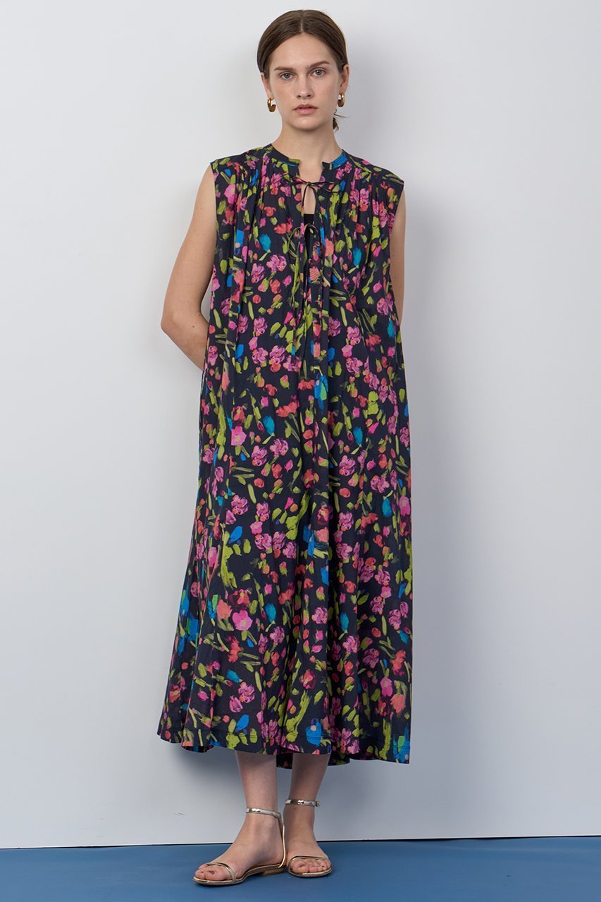 【ハウス オブ ロータス/HOUSE OF LOTUS】のマルチフラワーノースリーブワンピース 人気、トレンドファッション・服の通販 founy(ファニー) 　ファッション　Fashion　レディースファッション　Fashion for Women　ワンピース　Dresses　チュニック　Tunic Tops & Dresses　2025年　2025　2025-2026秋冬・A/W　Autumn/Winter 2025–26 AW25–26　おすすめ　Recommended / Our Picks　ギャザー　Gathered, Ruffled　スタンド　Stand Collar, Upright Stand　チュニック　Tunic, Long Top　ノースリーブ　Sleeveless, No-Sleeve　プリント　Print, Printed Pattern　リボン　Ribbon, Bow　ロング　Long, Long-Length　A/W・秋冬　Autumn/Winter　other-6|ID: prp329100004601557 ipo3291000000032716376