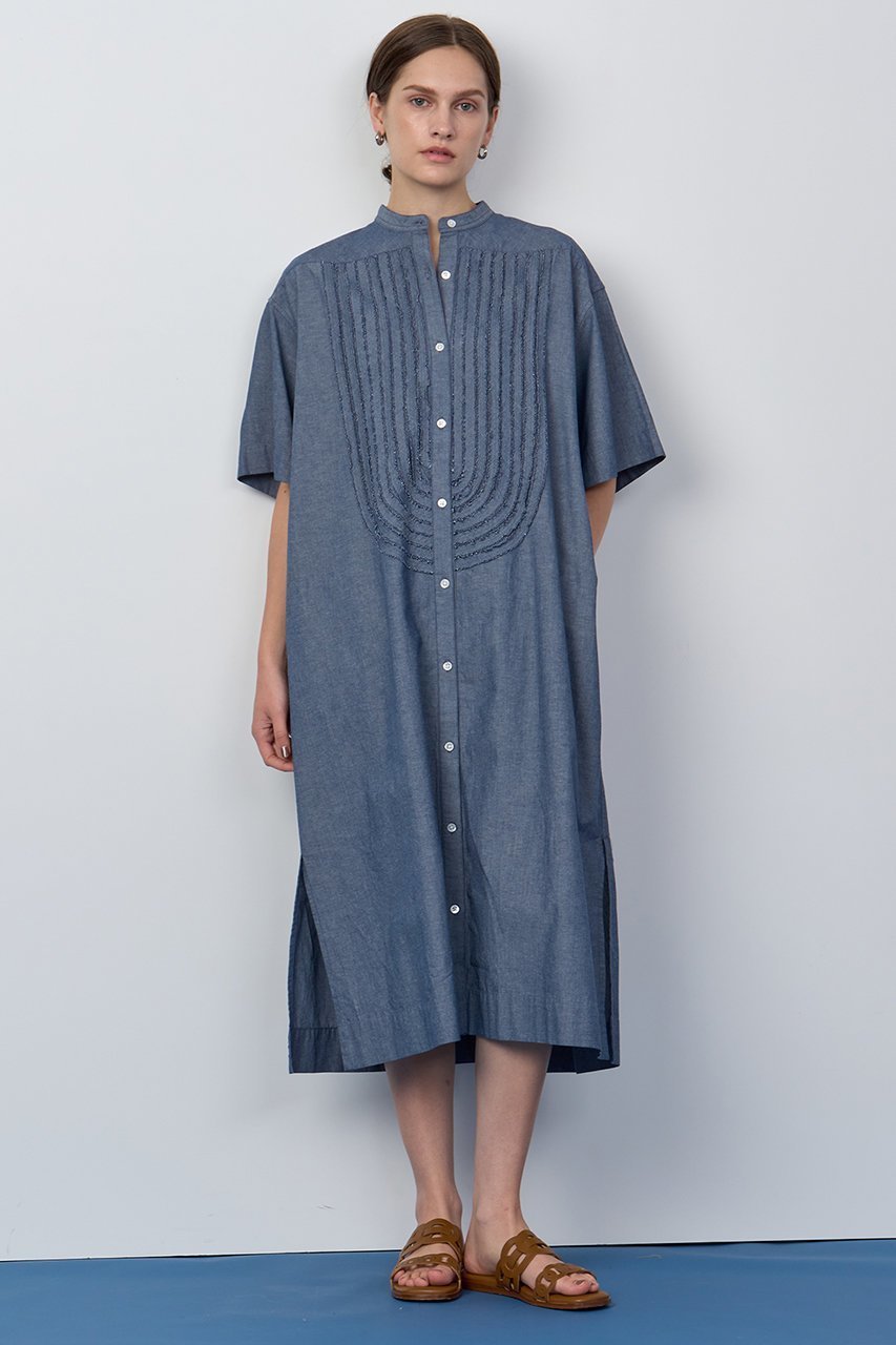 【ハウス オブ ロータス/HOUSE OF LOTUS】のシャンブレーフリルシャツワンピース 人気、トレンドファッション・服の通販 founy(ファニー) 　ファッション　Fashion　レディースファッション　Fashion for Women　ワンピース　Dresses　シャツワンピース / 1枚で着映えコーデ　Shirt Dresses　チュニック　Tunic Tops & Dresses　シャンブレー　Chambray, Denim-Like Fabric　スリット　Slit, Slit Detail　チュニック　Tunic, Long Top　デニム　Denim, Jeans Material　フリル　Frill, Ruffle　フリンジ　Fringe, Tassel　フロント　Front, Front Design　ロング　Long, Long-Length　再入荷　Restock / Back in Stock　夏　Summer　羽織　Haori, Light Jacket　other-5|ID: prp329100004601560 ipo3291000000034514981