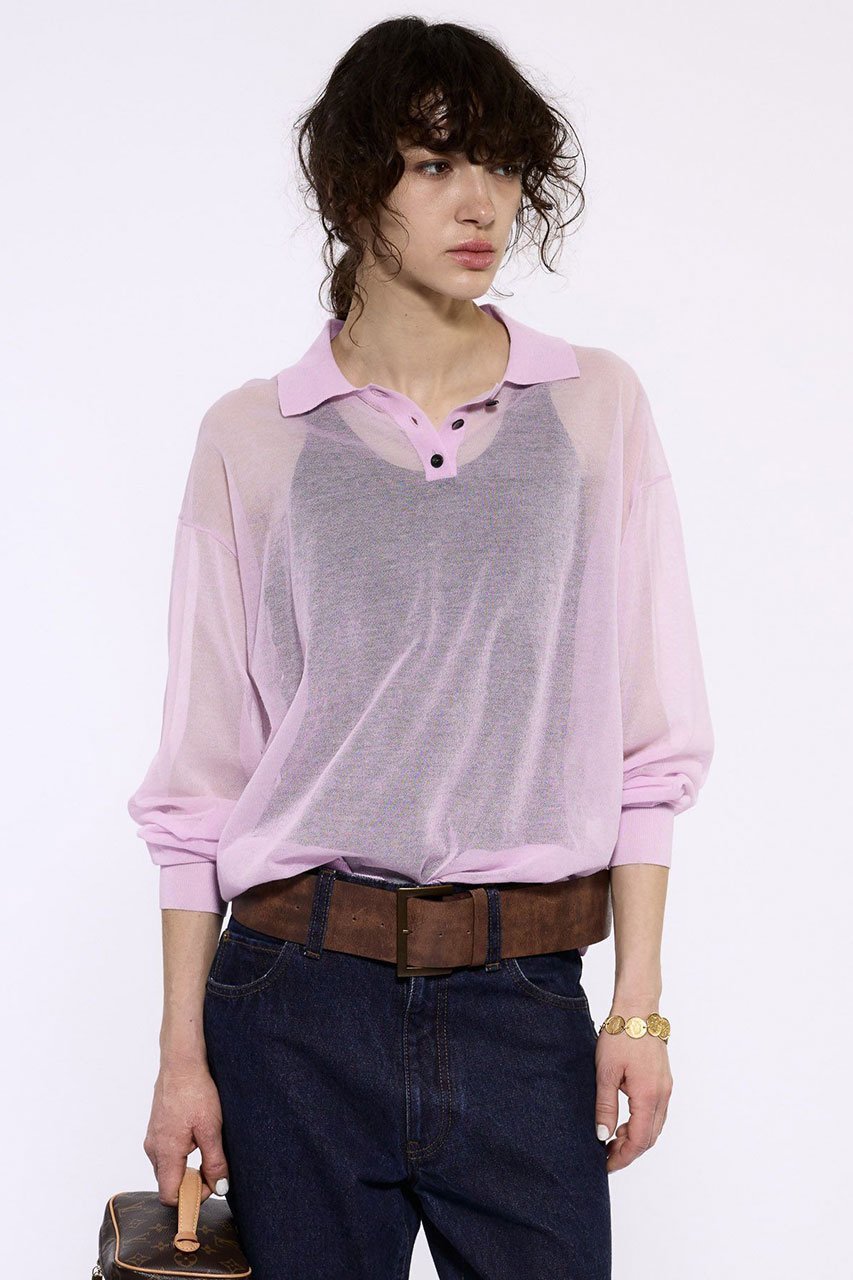 【ブリル/BRILL】のシアーポロプルオーバー インテリア・キッズ・メンズ・レディースファッション・服の通販 founy(ファニー) 　ファッション　Fashion　レディースファッション　Fashion for Women　トップス・カットソー　Cut & Sew Tops　ニット　Knit Tops & Sweaters　カジュアルプルオーバー・ニットトップス　Pullovers & Knit Tops / Casual Pullovers　インナー　Innerwear　シアー　Sheer, See-Through　再入荷　Restock / Back in Stock　夏　Summer　パープル|ID: prp329100004601629 ipo3291000000032716766