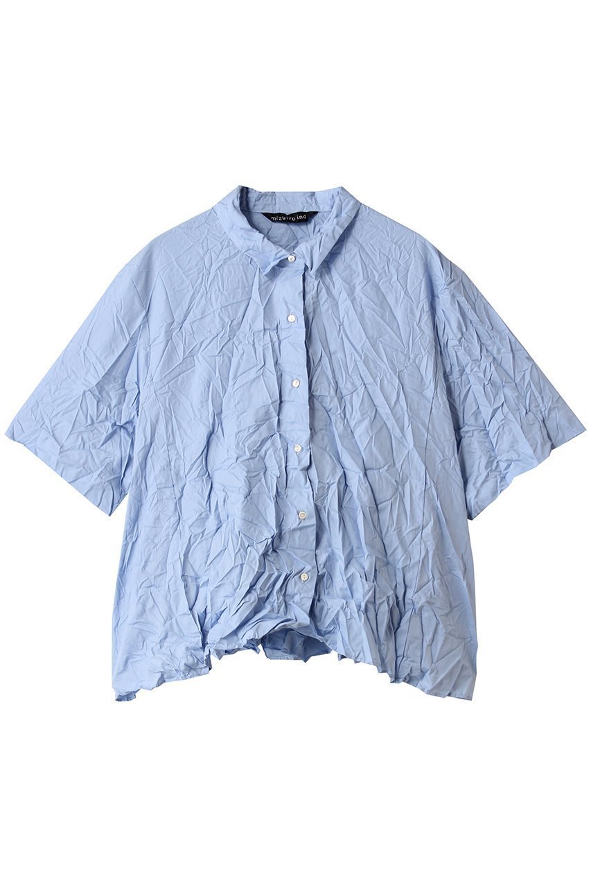 【ミズイロ インド/mizuiro ind】のwasher pleats flare check shirt シャツ インテリア・キッズ・メンズ・レディースファッション・服の通販 founy(ファニー) 　ファッション　Fashion　レディースファッション　Fashion for Women　トップス・カットソー　Cut & Sew Tops　シャツ・ブラウス・オフィスカジュアル　Elegant Blouses & Button-Ups　おすすめ　Recommended / Our Picks　イレギュラー　Irregular Design　ショート　Short, Short Length　スリーブ　Sleeve, Long Sleeve / Short Sleeve　フロント　Front, Front Design　ランダム　Random, Irregular　半袖　Short Sleeve, Half Sleeve　新作・新入荷　New Arrivals / New In　blue|ID: prp329100004601633 ipo3291000000032716803