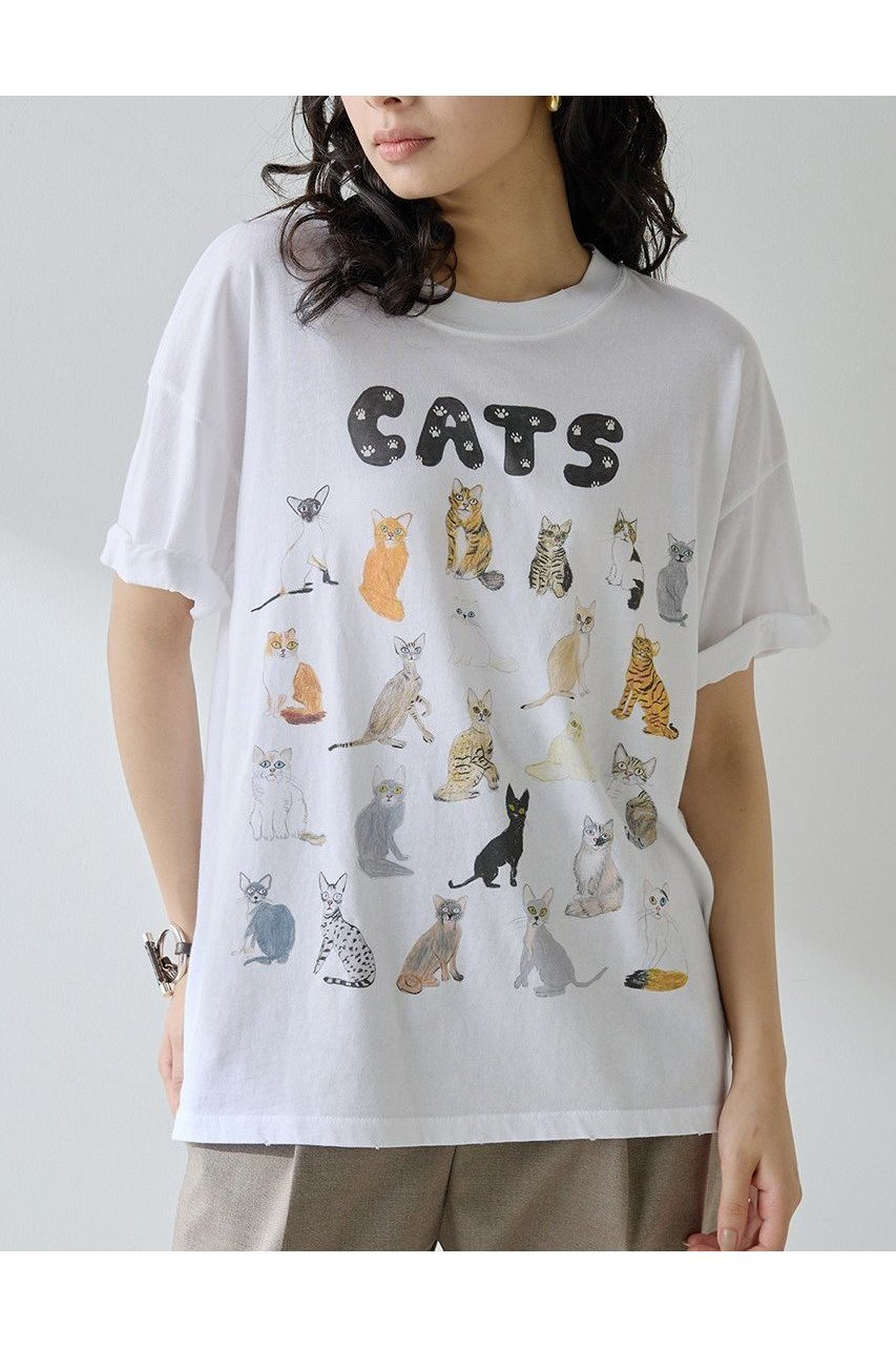 【ウィムガゼット/Whim Gazette】の【UNFORTUNATE PORTRAIT】Cats TEE 人気、トレンドファッション・服の通販 founy(ファニー) 　ファッション　Fashion　レディースファッション　Fashion for Women　トップス・カットソー　Cut & Sew Tops　シャツ・ブラウス・オフィスカジュアル　Elegant Blouses & Button-Ups　ロングTシャツ・Tシャツ　Longline T-Shirts & Tees　カットソー・ベーシックTシャツ　Cut-and-Sewn Tops / Stretch Tees & Basics　イラスト　Illustration　インナー　Innerwear　カーディガン　Cardigan, Knitwear　キャラクター　Character, Licensed Characters　ショート　Short, Short Length　ジャケット　Jacket, Outerwear　スリーブ　Sleeve, Long Sleeve / Short Sleeve　ダメージ　Distressed, Destroyed　猫　Cat, Kitty　プリント　Print, Printed Pattern　おすすめ　Recommended / Our Picks　新作・新入荷　New Arrivals / New In　 other-1|ID: prp329100004601636 ipo3291000000032716827