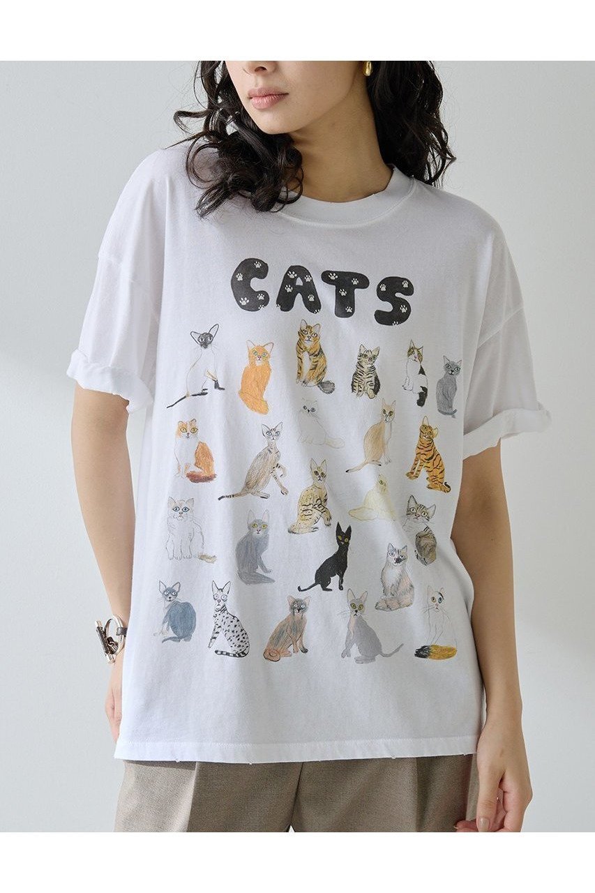 【ウィムガゼット/Whim Gazette】の【UNFORTUNATE PORTRAIT】Cats TEE インテリア・キッズ・メンズ・レディースファッション・服の通販 founy(ファニー) 　ファッション　Fashion　レディースファッション　Fashion for Women　トップス・カットソー　Cut & Sew Tops　シャツ・ブラウス・オフィスカジュアル　Elegant Blouses & Button-Ups　ロングTシャツ・Tシャツ　Longline T-Shirts & Tees　カットソー・ベーシックTシャツ　Cut-and-Sewn Tops / Stretch Tees & Basics　イラスト　Illustration　インナー　Innerwear　カーディガン　Cardigan, Knitwear　キャラクター　Character, Licensed Characters　ショート　Short, Short Length　ジャケット　Jacket, Outerwear　スリーブ　Sleeve, Long Sleeve / Short Sleeve　ダメージ　Distressed, Destroyed　猫　Cat, Kitty　プリント　Print, Printed Pattern　おすすめ　Recommended / Our Picks　新作・新入荷　New Arrivals / New In　ホワイト|ID: prp329100004601636 ipo3291000000032716829