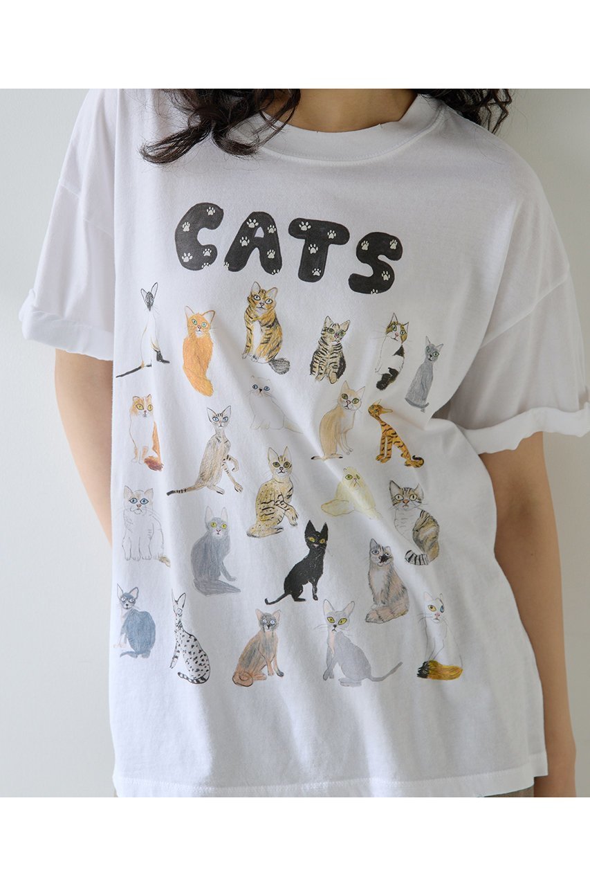 【ウィムガゼット/Whim Gazette】の【UNFORTUNATE PORTRAIT】Cats TEE 人気、トレンドファッション・服の通販 founy(ファニー) 　ファッション　Fashion　レディースファッション　Fashion for Women　トップス・カットソー　Cut & Sew Tops　シャツ・ブラウス・オフィスカジュアル　Elegant Blouses & Button-Ups　ロングTシャツ・Tシャツ　Longline T-Shirts & Tees　カットソー・ベーシックTシャツ　Cut-and-Sewn Tops / Stretch Tees & Basics　イラスト　Illustration　インナー　Innerwear　カーディガン　Cardigan, Knitwear　キャラクター　Character, Licensed Characters　ショート　Short, Short Length　ジャケット　Jacket, Outerwear　スリーブ　Sleeve, Long Sleeve / Short Sleeve　ダメージ　Distressed, Destroyed　猫　Cat, Kitty　プリント　Print, Printed Pattern　おすすめ　Recommended / Our Picks　新作・新入荷　New Arrivals / New In　other-2|ID: prp329100004601636 ipo3291000000032716830