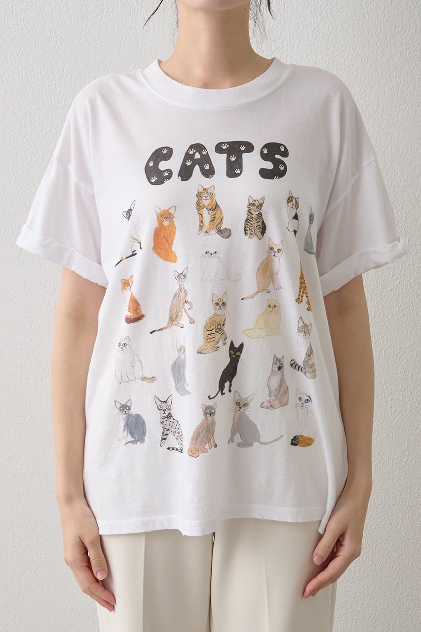 【ウィムガゼット/Whim Gazette】の【UNFORTUNATE PORTRAIT】Cats TEE 人気、トレンドファッション・服の通販 founy(ファニー) 　ファッション　Fashion　レディースファッション　Fashion for Women　トップス・カットソー　Cut & Sew Tops　シャツ・ブラウス・オフィスカジュアル　Elegant Blouses & Button-Ups　ロングTシャツ・Tシャツ　Longline T-Shirts & Tees　カットソー・ベーシックTシャツ　Cut-and-Sewn Tops / Stretch Tees & Basics　イラスト　Illustration　インナー　Innerwear　カーディガン　Cardigan, Knitwear　キャラクター　Character, Licensed Characters　ショート　Short, Short Length　ジャケット　Jacket, Outerwear　スリーブ　Sleeve, Long Sleeve / Short Sleeve　ダメージ　Distressed, Destroyed　猫　Cat, Kitty　プリント　Print, Printed Pattern　おすすめ　Recommended / Our Picks　新作・新入荷　New Arrivals / New In　other-6|ID: prp329100004601636 ipo3291000000032716836