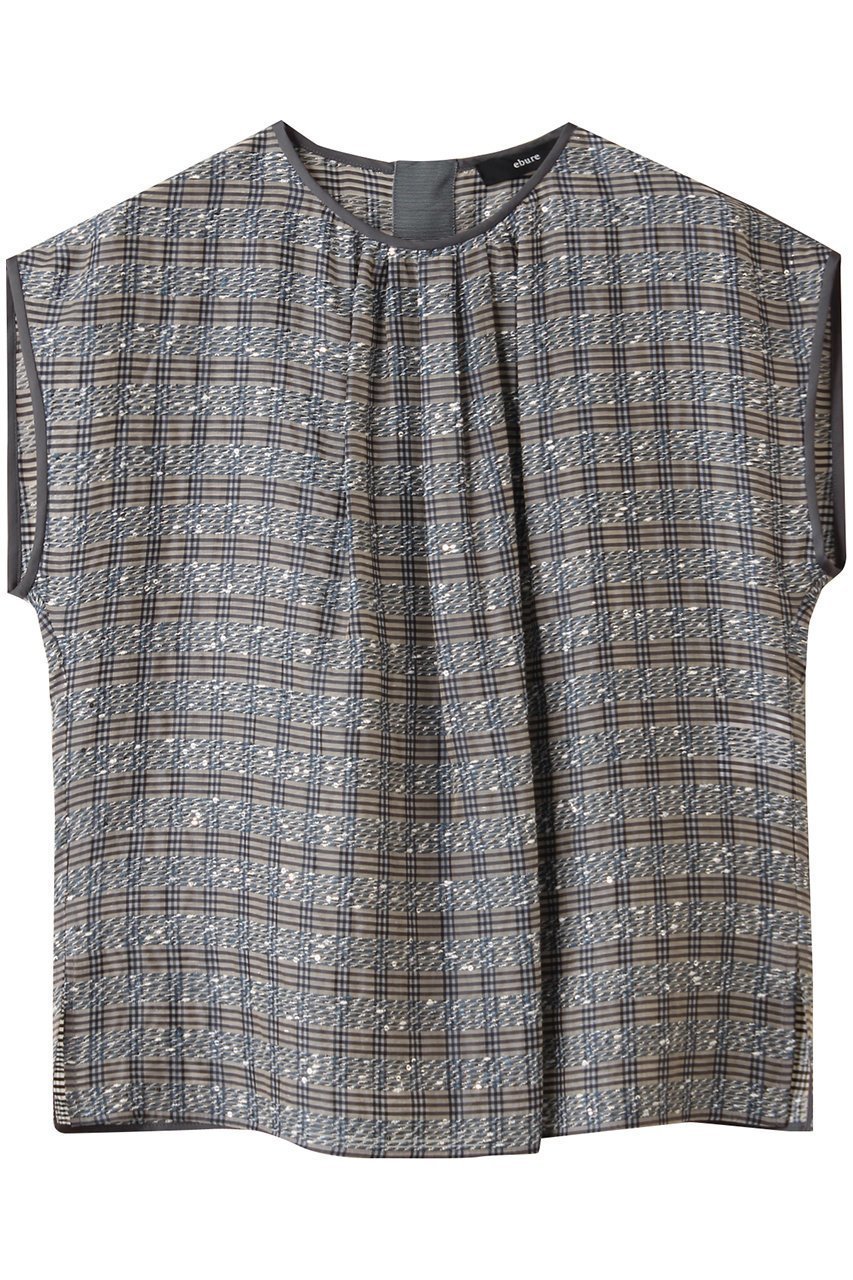 【エブール/ebure】の【7/11 0:00販売開始】スパークルシルクチェック フレンチスリーブブラウス 人気、トレンドファッション・服の通販 founy(ファニー) 　ファッション　Fashion　レディースファッション　Fashion for Women　トップス・カットソー　Cut & Sew Tops　シャツ・ブラウス・オフィスカジュアル　Elegant Blouses & Button-Ups　2025年　2025　2025-2026秋冬・A/W　Autumn/Winter 2025–26 AW25–26　オーガンジー　Organza Fabric　キュプラ　Cupro, Eco Fabric　ギャザー　Gathered, Ruffled　ショート　Short, Short Length　シルク　Silk, 100% Silk　スパンコール　Sequins, Sequin Embellishment　スリーブ　Sleeve, Long Sleeve / Short Sleeve　チェック　Check, Plaid, Tartan　パイピング　Piping, Trim Design　フレンチ　French, French Style　ボーダー　Border, Stripe　マニッシュ　Mannish, Boyish　エレガント 上品　Elegant　A/W・秋冬　Autumn/Winter　 other-1|ID: prp329100004602730 ipo3291000000032731315
