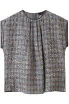 【エブール/ebure】のスパークルシルクチェック フレンチスリーブブラウス ブルー|ID:prp329100004602730