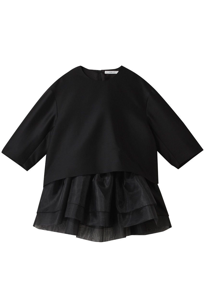 【ドメル/DOMELLE】のウール シルクツイル ブラウス インテリア・キッズ・メンズ・レディースファッション・服の通販 founy(ファニー) 　ファッション　Fashion　レディースファッション　Fashion for Women　トップス・カットソー　Cut & Sew Tops　シャツ・ブラウス・オフィスカジュアル　Elegant Blouses & Button-Ups　ロングTシャツ・Tシャツ　Longline T-Shirts & Tees　カットソー・ベーシックTシャツ　Cut-and-Sewn Tops / Stretch Tees & Basics　なめらか　Smooth, Silky Texture　キャミソール　Camisole, Spaghetti Strap Top　ギャザー　Gathered, Ruffled　ショート　Short, Short Length　シルク　Silk, 100% Silk　スリーブ　Sleeve, Long Sleeve / Short Sleeve　フェミニン　Feminine, Girly　フレア　Flare, Flared　ブラック|ID: prp329100004602760 ipo3291000000035765677