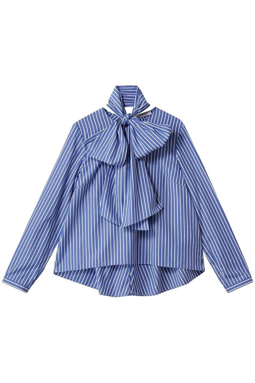【ドメル/DOMELLE】のビッグ ボウタイ ブラウス インテリア・キッズ・メンズ・レディースファッション・服の通販 founy(ファニー) 　ファッション　Fashion　レディースファッション　Fashion for Women　トップス・カットソー　Cut & Sew Tops　シャツ・ブラウス・オフィスカジュアル　Elegant Blouses & Button-Ups　2025年　2025　2025-2026秋冬・A/W　Autumn/Winter 2025–26 AW25–26　スリーブ　Sleeve, Long Sleeve / Short Sleeve　センター　Center, Center Line　デニム　Denim, Jeans Material　ビッグ　Big, Oversized　ロング　Long, Long-Length　エレガント 上品　Elegant　A/W・秋冬　Autumn/Winter　ストライプ|ID: prp329100004602761 ipo3291000000032731871