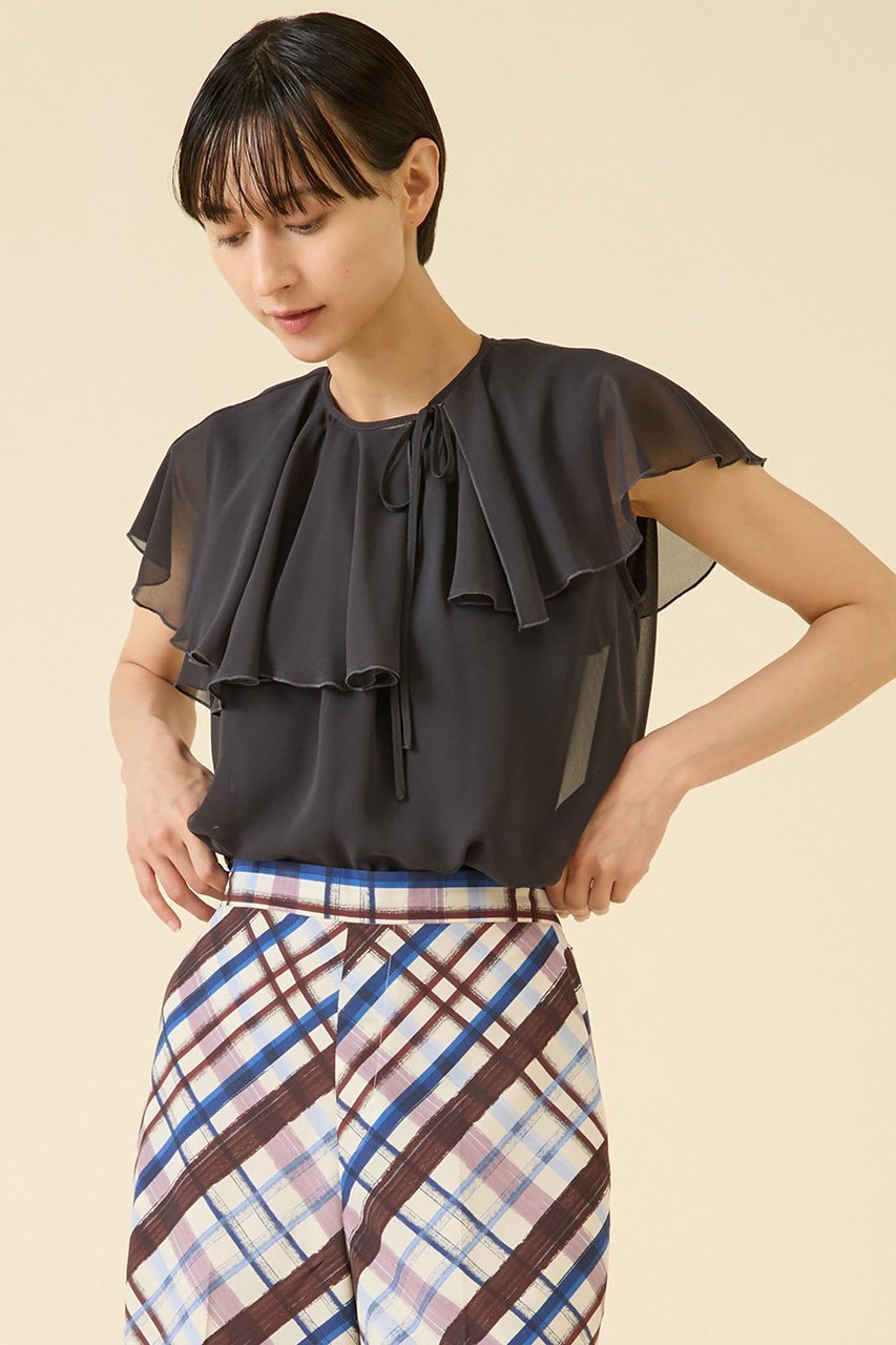 【マルティニーク/martinique】のシフォンジョーゼットブラウス インテリア・キッズ・メンズ・レディースファッション・服の通販 founy(ファニー) 　ファッション　Fashion　レディースファッション　Fashion for Women　トップス・カットソー　Cut & Sew Tops　シャツ・ブラウス・オフィスカジュアル　Elegant Blouses & Button-Ups　おすすめ　Recommended / Our Picks　クラシック　Classic, Timeless Style　シフォン　Chiffon, Lightweight Fabric　ショート　Short, Short Length　シンプル　Simple, Minimal　ジョーゼット　Georgette, Semi-Sheer Fabric　スリーブ　Sleeve, Long Sleeve / Short Sleeve　ダウン　Down, Puffer　デニム　Denim, Jeans Material　ノースリーブ　Sleeveless, No-Sleeve　フレア　Flare, Flared　ベーシック　Basic, Essential　ワイド　Wide, Wide Fit　新作・新入荷　New Arrivals / New In　ブラック|ID: prp329100004602791 ipo3291000000032732207