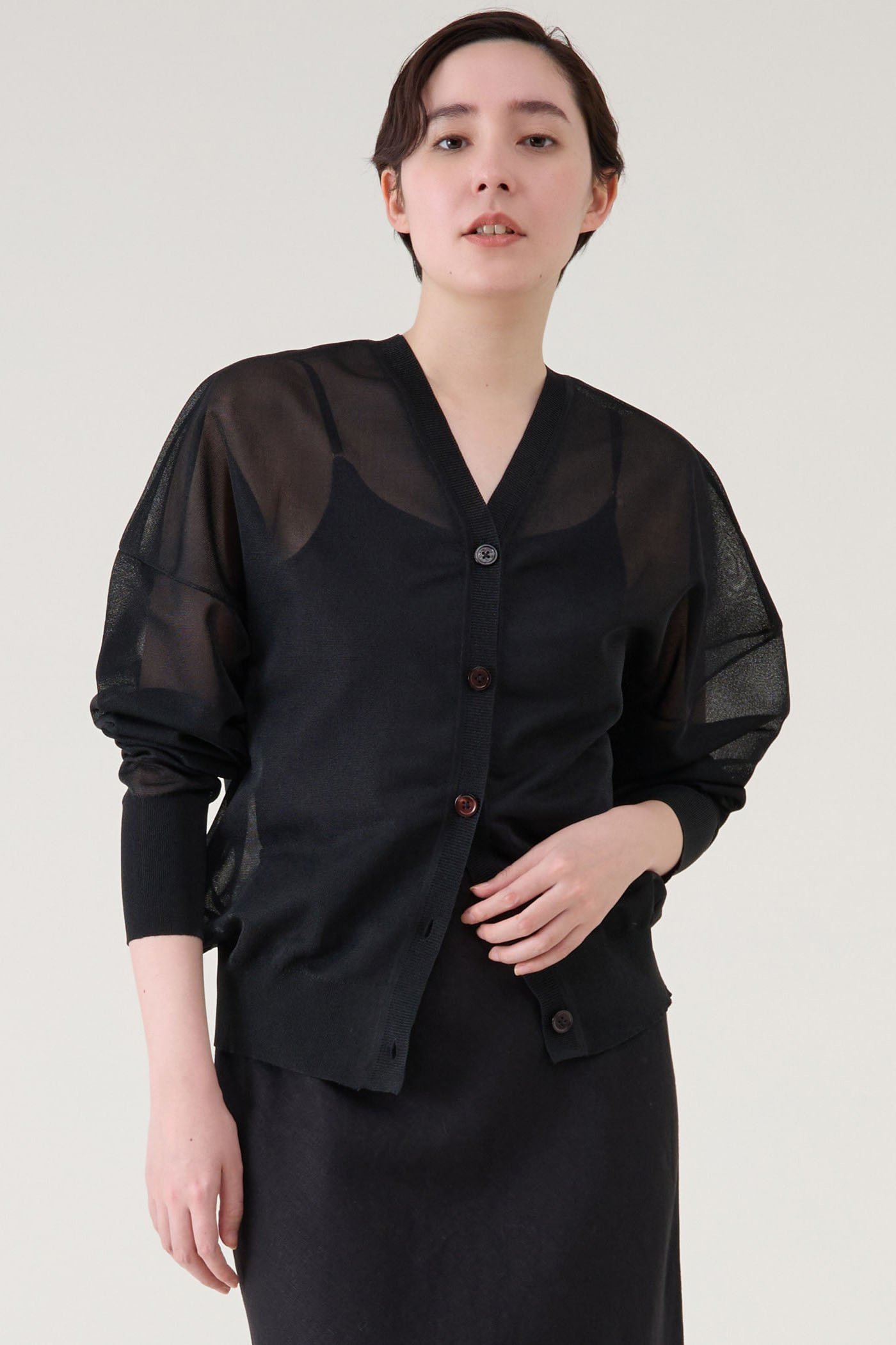 【マルティニーク/martinique】のシアーカーディガン インテリア・キッズ・メンズ・レディースファッション・服の通販 founy(ファニー) 　ファッション　Fashion　レディースファッション　Fashion for Women　トップス・カットソー　Cut & Sew Tops　ニット　Knit Tops & Sweaters　カーディガン・羽織り　Layered Style Cardigans　おすすめ　Recommended / Our Picks　カーディガン　Cardigan, Knitwear　ミラノリブ　Milano Rib, Milano Stitch　夏　Summer　新作・新入荷　New Arrivals / New In　ブラック|ID: prp329100004602857 ipo3291000000032732774