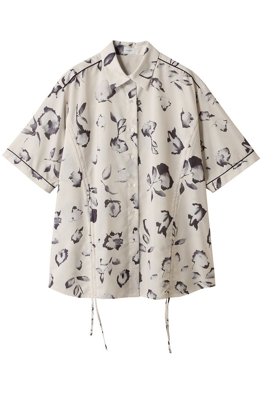 【マノフ/MANOF】のBLURRED FLOWER SHIRTS シャツ・ブラウス インテリア・キッズ・メンズ・レディースファッション・服の通販 founy(ファニー) 　ファッション　Fashion　レディースファッション　Fashion for Women　トップス・カットソー　Cut & Sew Tops　シャツ・ブラウス・オフィスカジュアル　Elegant Blouses & Button-Ups　シェイプ　Shape, Slim Fit　ショート　Short, Short Length　スリーブ　Sleeve, Long Sleeve / Short Sleeve　パイピング　Piping, Trim Design　フラワー　Flower, Floral　フロント　Front, Front Design　ボックス　Boxy, Box Shape　モチーフ　Motif, Design Theme　IVORY|ID: prp329100004603480 ipo3291000000035932636