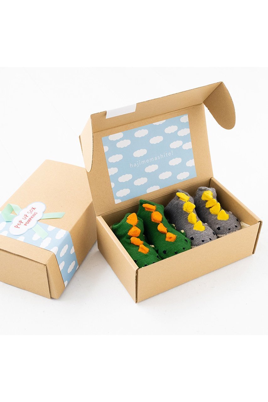 【ポプキンズ/POMPKINS / KIDS】の【Baby】POP UP SOX ギフトボックスセット インテリア・キッズ・メンズ・レディースファッション・服の通販 founy(ファニー) 　ファッション　Fashion　キッズファッション　Fashion for Kids　キャラクター　Character, Licensed Characters　ギフト プレゼント　Gift / Present　ソックス　Socks, Hosiery　ベビー　Baby, Babywear　ボックス　Boxy, Box Shape　リボン　Ribbon, Bow　人気　Popular, Best Seller　新作・新入荷　New Arrivals / New In　日本製　Made In Japan　恐竜|ID: prp329100004603485 ipo3291000000032745680