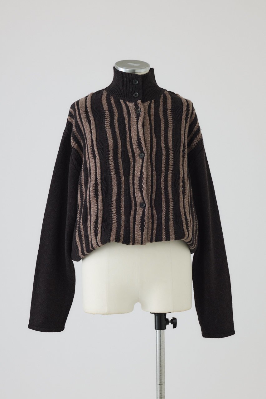 【リムアーク/RIM.ARK】のDifferent surfaces knit CD/ニットカーディガン インテリア・キッズ・メンズ・レディースファッション・服の通販 founy(ファニー) 　ファッション　Fashion　レディースファッション　Fashion for Women　トップス・カットソー　Cut & Sew Tops　ニット　Knit Tops & Sweaters　カーディガン・羽織り　Layered Style Cardigans　カーディガン　Cardigan, Knitwear　スタンド　Stand Collar, Upright Stand　バランス　Balance, Style Balance　ヴィンテージ　Vintage Style　定番　Standard, Basic Item　新作・新入荷　New Arrivals / New In　ブラウン|ID: prp329100004604140 ipo3291000000032756451
