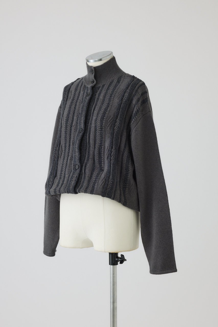 【リムアーク/RIM.ARK】のDifferent surfaces knit CD/ニットカーディガン 人気、トレンドファッション・服の通販 founy(ファニー) 　ファッション　Fashion　レディースファッション　Fashion for Women　トップス・カットソー　Cut & Sew Tops　ニット　Knit Tops & Sweaters　カーディガン・羽織り　Layered Style Cardigans　カーディガン　Cardigan, Knitwear　スタンド　Stand Collar, Upright Stand　バランス　Balance, Style Balance　ヴィンテージ　Vintage Style　定番　Standard, Basic Item　新作・新入荷　New Arrivals / New In　other-2|ID: prp329100004604140 ipo3291000000032756453