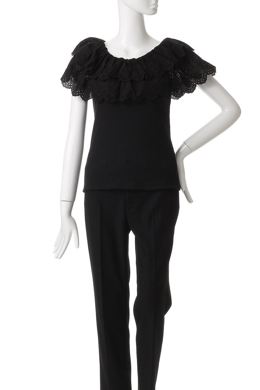 【アルアバイル/allureville】の【Loulou Willoughby】レーススカラッププルオーバー 人気、トレンドファッション・服の通販 founy(ファニー) 　ファッション　Fashion　レディースファッション　Fashion for Women　トップス・カットソー　Cut & Sew Tops　シャツ・ブラウス・オフィスカジュアル　Elegant Blouses & Button-Ups　ロングTシャツ・Tシャツ　Longline T-Shirts & Tees　カジュアルプルオーバー・ニットトップス　Pullovers & Knit Tops / Casual Pullovers　カットソー・ベーシックTシャツ　Cut-and-Sewn Tops / Stretch Tees & Basics　2025年　2025　2025-2026秋冬・A/W　Autumn/Winter 2025–26 AW25–26　ショート　Short, Short Length　スリーブ　Sleeve, Long Sleeve / Short Sleeve　ティアード　Tiered, Tiered Style　デニム　Denim, Jeans Material　フェミニン　Feminine, Girly　レース　Lace, Lace Fabric　A/W・秋冬　Autumn/Winter　other-2|ID: prp329100004604768 ipo3291000000032769525