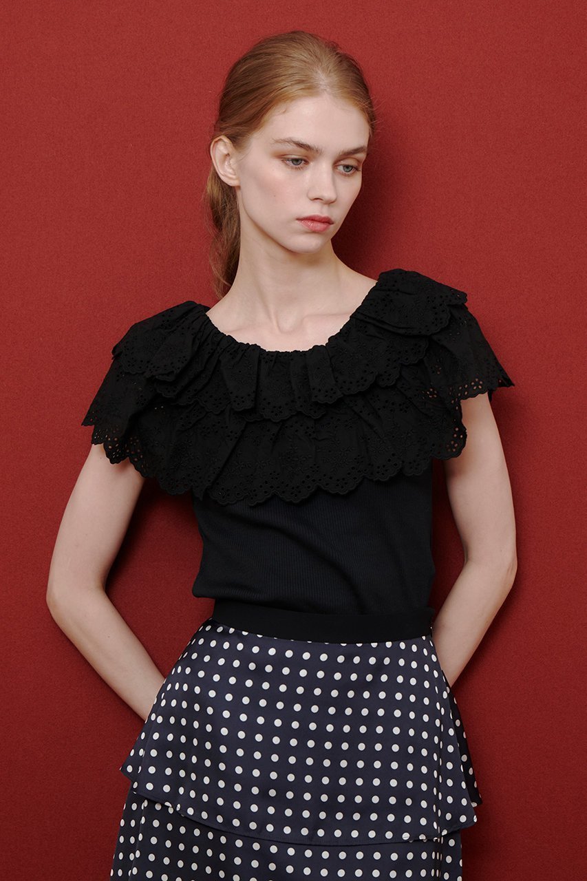 【アルアバイル/allureville】の【Loulou Willoughby】レーススカラッププルオーバー 人気、トレンドファッション・服の通販 founy(ファニー) 　ファッション　Fashion　レディースファッション　Fashion for Women　トップス・カットソー　Cut & Sew Tops　シャツ・ブラウス・オフィスカジュアル　Elegant Blouses & Button-Ups　ロングTシャツ・Tシャツ　Longline T-Shirts & Tees　カジュアルプルオーバー・ニットトップス　Pullovers & Knit Tops / Casual Pullovers　カットソー・ベーシックTシャツ　Cut-and-Sewn Tops / Stretch Tees & Basics　2025年　2025　2025-2026秋冬・A/W　Autumn/Winter 2025–26 AW25–26　ショート　Short, Short Length　スリーブ　Sleeve, Long Sleeve / Short Sleeve　ティアード　Tiered, Tiered Style　デニム　Denim, Jeans Material　フェミニン　Feminine, Girly　レース　Lace, Lace Fabric　A/W・秋冬　Autumn/Winter　other-7|ID: prp329100004604768 ipo3291000000033138819