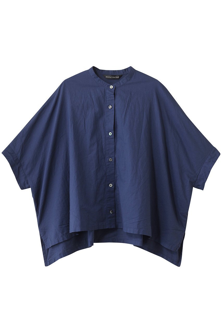 【ミズイロ インド/mizuiro ind】のlinen blend stand collar wide shirt シャツ インテリア・キッズ・メンズ・レディースファッション・服の通販 founy(ファニー) 　ファッション　Fashion　レディースファッション　Fashion for Women　トップス・カットソー　Cut & Sew Tops　シャツ・ブラウス・オフィスカジュアル　Elegant Blouses & Button-Ups　シアー　Sheer, See-Through　ショート　Short, Short Length　シンプル　Simple, Minimal　スリーブ　Sleeve, Long Sleeve / Short Sleeve　ポンチョ　Poncho, Cape Style　リネン　Linen, Linen Fabric　夏　Summer　新作・新入荷　New Arrivals / New In　blue|ID: prp329100004604802 ipo3291000000032770253