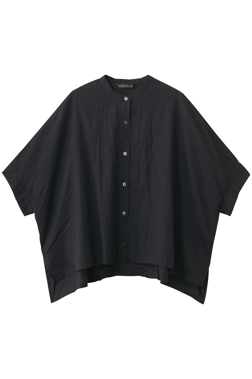 【ミズイロ インド/mizuiro ind】のlinen blend stand collar wide shirt シャツ インテリア・キッズ・メンズ・レディースファッション・服の通販 founy(ファニー) 　ファッション　Fashion　レディースファッション　Fashion for Women　トップス・カットソー　Cut & Sew Tops　シャツ・ブラウス・オフィスカジュアル　Elegant Blouses & Button-Ups　シアー　Sheer, See-Through　ショート　Short, Short Length　シンプル　Simple, Minimal　スリーブ　Sleeve, Long Sleeve / Short Sleeve　ポンチョ　Poncho, Cape Style　リネン　Linen, Linen Fabric　夏　Summer　新作・新入荷　New Arrivals / New In　navy|ID: prp329100004604802 ipo3291000000032770254