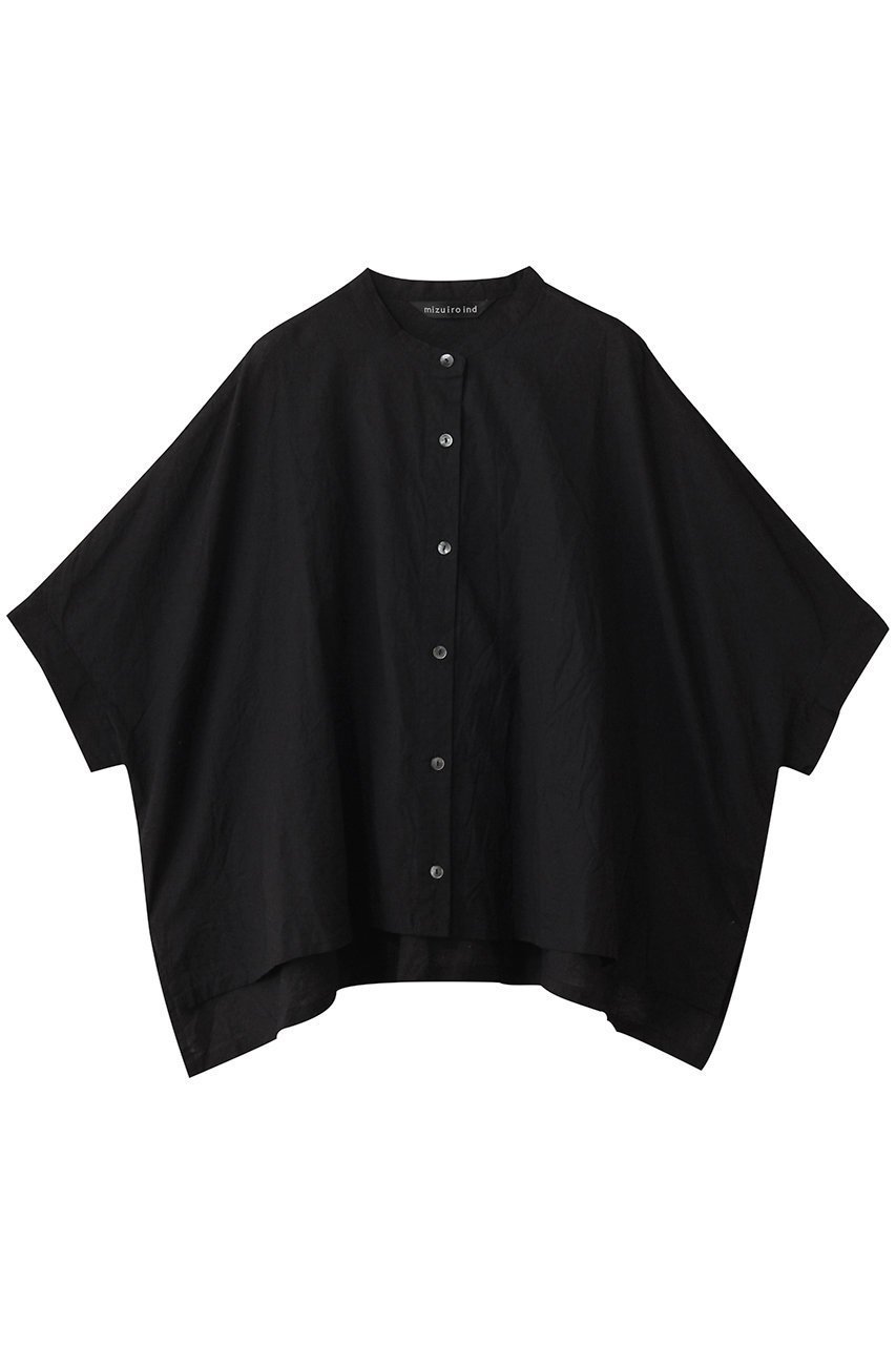 【ミズイロ インド/mizuiro ind】のlinen blend stand collar wide shirt シャツ インテリア・キッズ・メンズ・レディースファッション・服の通販 founy(ファニー) 　ファッション　Fashion　レディースファッション　Fashion for Women　トップス・カットソー　Cut & Sew Tops　シャツ・ブラウス・オフィスカジュアル　Elegant Blouses & Button-Ups　シアー　Sheer, See-Through　ショート　Short, Short Length　シンプル　Simple, Minimal　スリーブ　Sleeve, Long Sleeve / Short Sleeve　ポンチョ　Poncho, Cape Style　リネン　Linen, Linen Fabric　夏　Summer　black|ID: prp329100004604802 ipo3291000000033124311