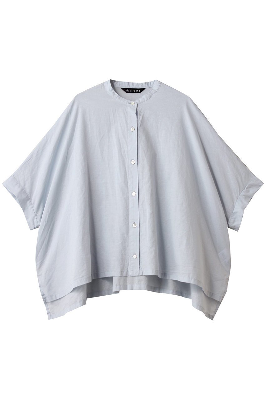 【ミズイロ インド/mizuiro ind】のlinen blend stand collar wide shirt シャツ インテリア・キッズ・メンズ・レディースファッション・服の通販 founy(ファニー) 　ファッション　Fashion　レディースファッション　Fashion for Women　トップス・カットソー　Cut & Sew Tops　シャツ・ブラウス・オフィスカジュアル　Elegant Blouses & Button-Ups　シアー　Sheer, See-Through　ショート　Short, Short Length　シンプル　Simple, Minimal　スリーブ　Sleeve, Long Sleeve / Short Sleeve　ポンチョ　Poncho, Cape Style　リネン　Linen, Linen Fabric　夏　Summer　l.blue|ID: prp329100004604802 ipo3291000000033245631
