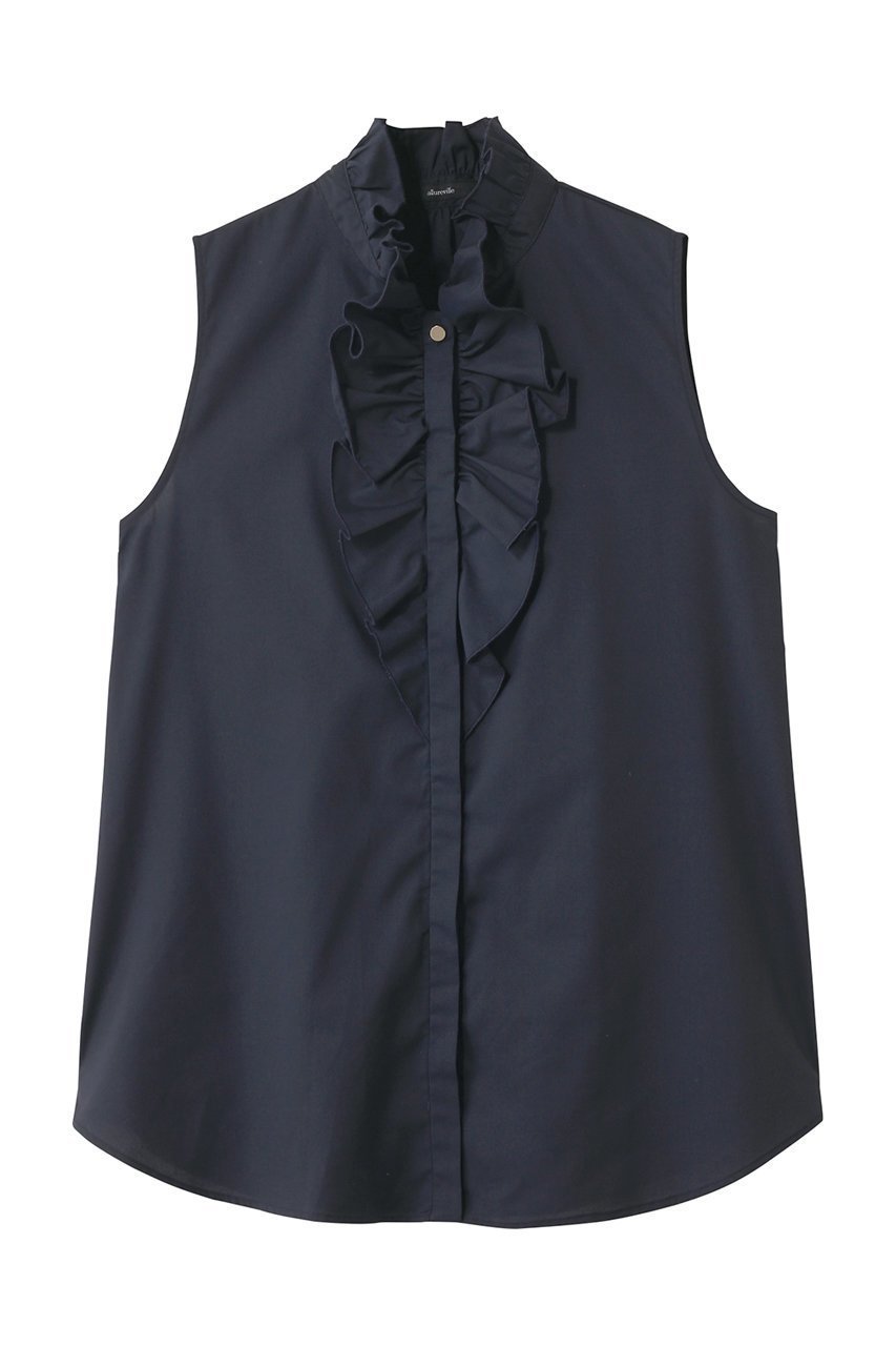 【アルアバイル/allureville】のフロントフリルノースリブラウス インテリア・キッズ・メンズ・レディースファッション・服の通販 founy(ファニー) 　ファッション　Fashion　レディースファッション　Fashion for Women　トップス・カットソー　Cut & Sew Tops　キャミソール&ノースリーブ　Camisoles & Sleeveless Tops　シャツ・ブラウス・オフィスカジュアル　Elegant Blouses & Button-Ups　2025年　2025　2025-2026秋冬・A/W　Autumn/Winter 2025–26 AW25–26　デニム　Denim, Jeans Material　ノースリーブ　Sleeveless, No-Sleeve　フリル　Frill, Ruffle　フレア　Flare, Flared　エレガント 上品　Elegant　A/W・秋冬　Autumn/Winter　ネイビー|ID: prp329100004604805 ipo3291000000032770310