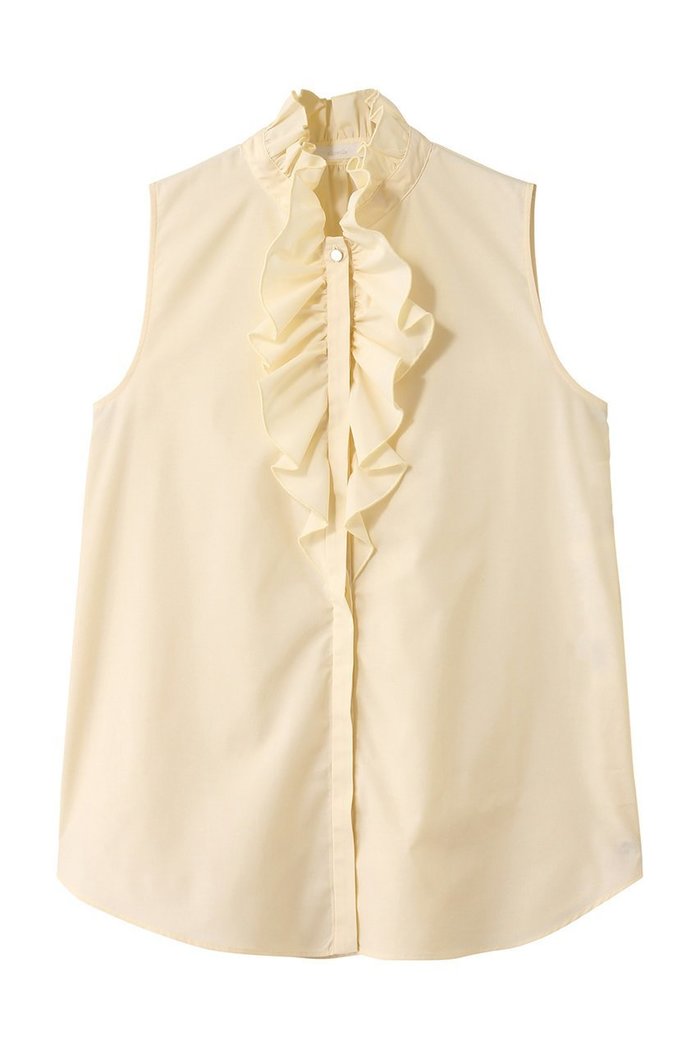 【アルアバイル/allureville】のフロントフリルノースリブラウス インテリア・キッズ・メンズ・レディースファッション・服の通販 founy(ファニー) https://founy.com/ ファッション Fashion レディースファッション Fashion for Women トップス・カットソー Cut & Sew Tops キャミソール&ノースリーブ Camisoles & Sleeveless Tops シャツ・ブラウス・オフィスカジュアル Elegant Blouses & Button-Ups デニム Denim, Jeans Material ノースリーブ Sleeveless, No-Sleeve フリル Frill, Ruffle フレア Flare, Flared エレガント 上品 Elegant |ID: prp329100004604805 ipo3291000000035766123