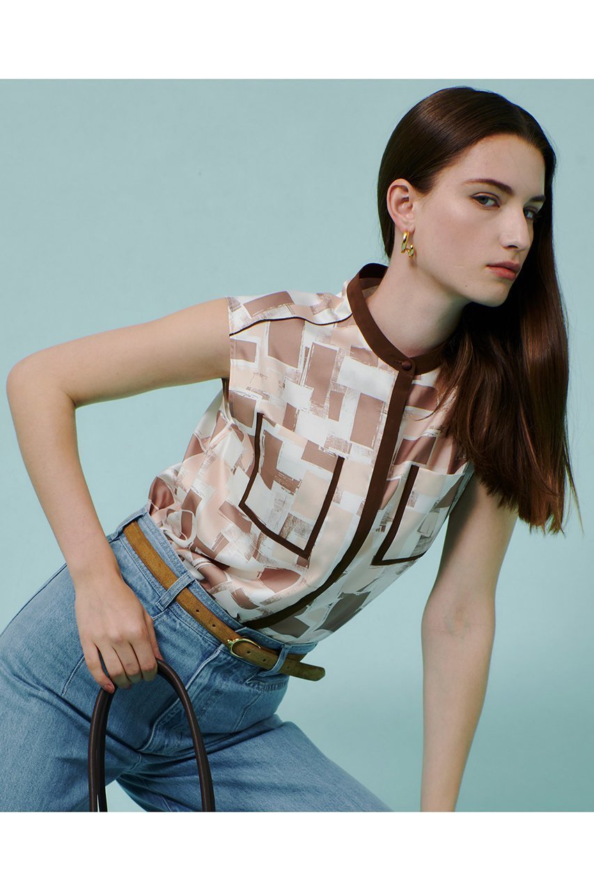 【アルアバイル/allureville】のLISAジオメトリックPTノースリブラウス 人気、トレンドファッション・服の通販 founy(ファニー) 　ファッション　Fashion　レディースファッション　Fashion for Women　トップス・カットソー　Cut & Sew Tops　キャミソール&ノースリーブ　Camisoles & Sleeveless Tops　シャツ・ブラウス・オフィスカジュアル　Elegant Blouses & Button-Ups　インナー　Innerwear　カーディガン　Cardigan, Knitwear　シンプル　Simple, Minimal　ジャケット　Jacket, Outerwear　ノースリーブ　Sleeveless, No-Sleeve　ファブリック　Fabric, Textile　プリント　Print, Printed Pattern　ポケット　Pocket, Pocket Detail　モダン　Modern, Contemporary　再入荷　Restock / Back in Stock　夏　Summer　無地　Plain, Solid Color　秋　Autumn　other-6|ID: prp329100004604806 ipo3291000000033758617