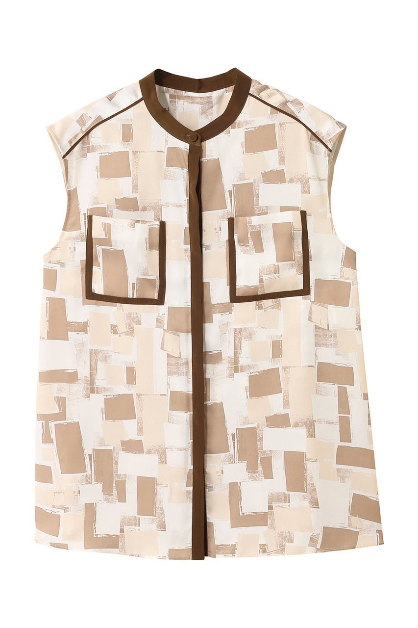 【アルアバイル/allureville】のLISAジオメトリックPTノースリブラウス インテリア・キッズ・メンズ・レディースファッション・服の通販 founy(ファニー) 　ファッション　Fashion　レディースファッション　Fashion for Women　トップス・カットソー　Cut & Sew Tops　キャミソール&ノースリーブ　Camisoles & Sleeveless Tops　シャツ・ブラウス・オフィスカジュアル　Elegant Blouses & Button-Ups　インナー　Innerwear　カーディガン　Cardigan, Knitwear　シンプル　Simple, Minimal　ジャケット　Jacket, Outerwear　ノースリーブ　Sleeveless, No-Sleeve　ファブリック　Fabric, Textile　プリント　Print, Printed Pattern　ポケット　Pocket, Pocket Detail　モダン　Modern, Contemporary　夏　Summer　無地　Plain, Solid Color　秋　Autumn　ベージュ|ID: prp329100004604806 ipo3291000000035662299