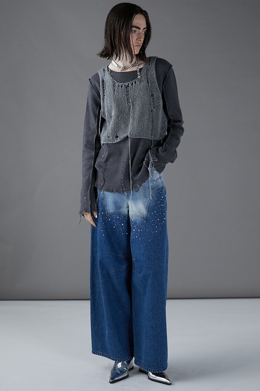 【プランク プロジェクト/PRANK PROJECT】のハートビジューデニムパンツ / Heart Bijou Denim Pants 人気、トレンドファッション・服の通販 founy(ファニー) 　ファッション　Fashion　レディースファッション　Fashion for Women　パンツ　Pants & Trousers　デニムパンツ・ジーンズ・美脚デニム　Denim Jeans & Pants　デニム　Denim, Jeans Material　フィット　Fit, Slim Fit　ブリーチ　Bleach, Washed Finish　ランダム　Random, Irregular　ルーズ　Loose, Oversized　other-8|ID: prp329100004605767 ipo3291000000032818071