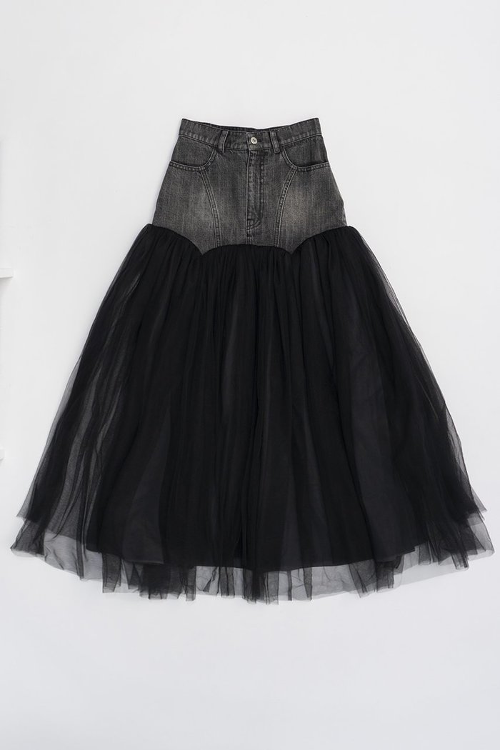 【プランク プロジェクト/PRANK PROJECT】のチュールコンビスカート / Tulle Combo Skirt インテリア・キッズ・メンズ・レディースファッション・服の通販 founy(ファニー) https://founy.com/ ファッション Fashion レディースファッション Fashion for Women スカート Skirts ロングスカート Long Skirts / Maxi & Midi Skirts タフタ Taffeta, Structured Fabric ダメージ Distressed, Destroyed チュール Tulip, Tulip Motif デニム Denim, Jeans Material フレア Flare, Flared ロング Long, Long-Length |ID: prp329100004605869 ipo3291000000032822770