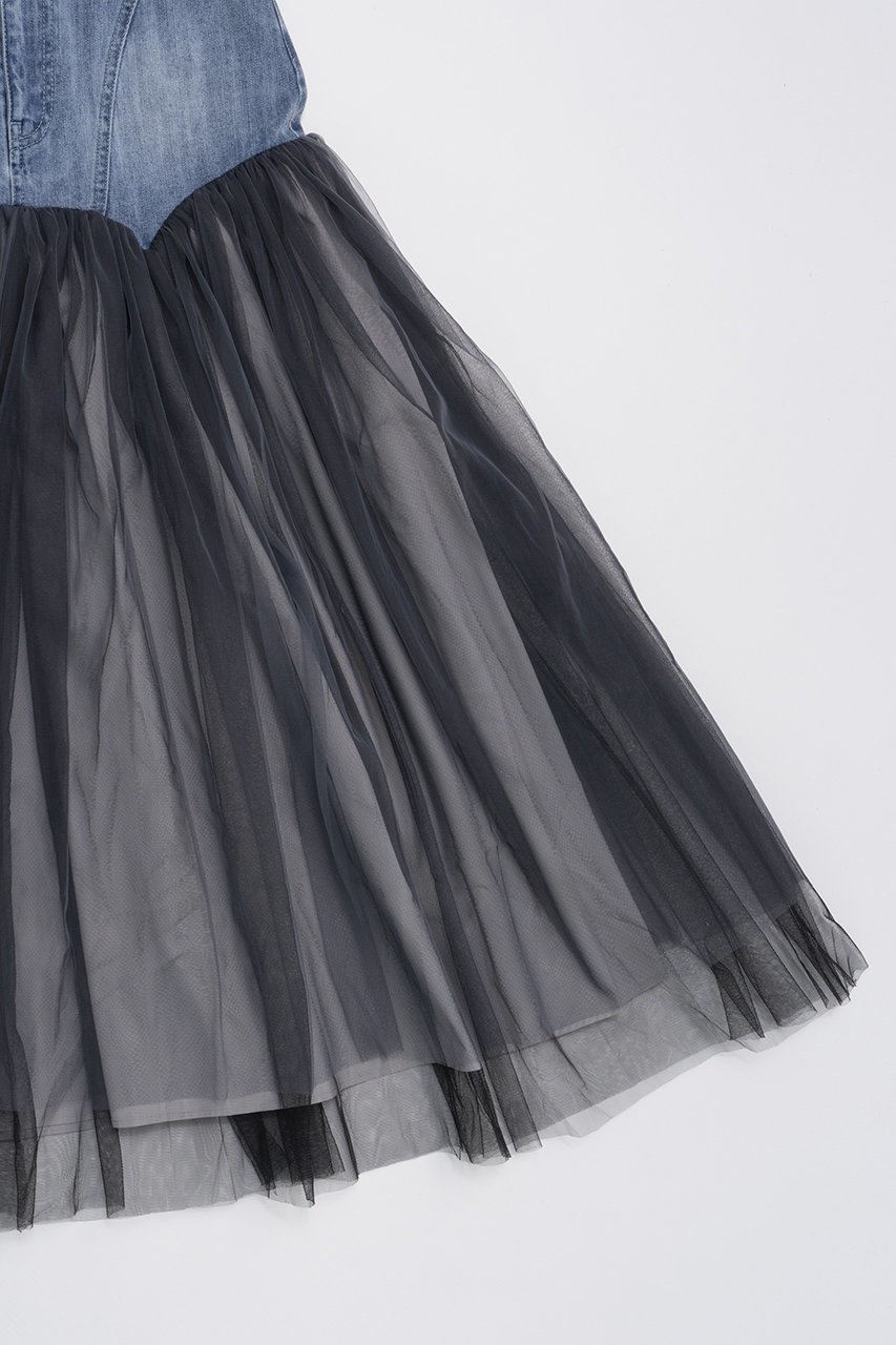 【プランク プロジェクト/PRANK PROJECT】のチュールコンビスカート / Tulle Combo Skirt 人気、トレンドファッション・服の通販 founy(ファニー) 　ファッション　Fashion　レディースファッション　Fashion for Women　スカート　Skirts　ロングスカート　Long Skirts / Maxi & Midi Skirts　タフタ　Taffeta, Structured Fabric　ダメージ　Distressed, Destroyed　チュール　Tulip, Tulip Motif　デニム　Denim, Jeans Material　フレア　Flare, Flared　ロング　Long, Long-Length　other-3|ID: prp329100004605869 ipo3291000000032822774