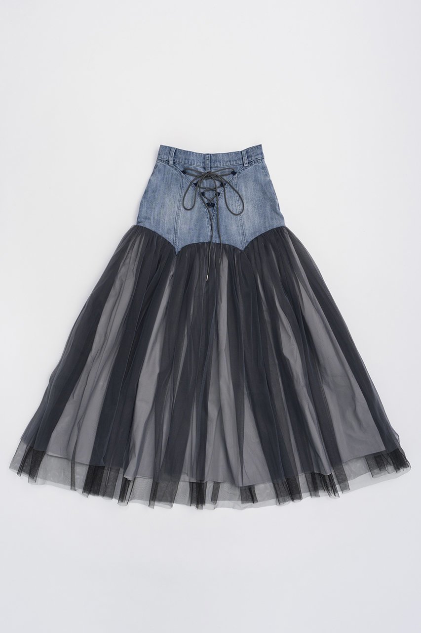 【プランク プロジェクト/PRANK PROJECT】のチュールコンビスカート / Tulle Combo Skirt 人気、トレンドファッション・服の通販 founy(ファニー) 　ファッション　Fashion　レディースファッション　Fashion for Women　スカート　Skirts　ロングスカート　Long Skirts / Maxi & Midi Skirts　タフタ　Taffeta, Structured Fabric　ダメージ　Distressed, Destroyed　チュール　Tulip, Tulip Motif　デニム　Denim, Jeans Material　フレア　Flare, Flared　ロング　Long, Long-Length　other-4|ID: prp329100004605869 ipo3291000000032822775