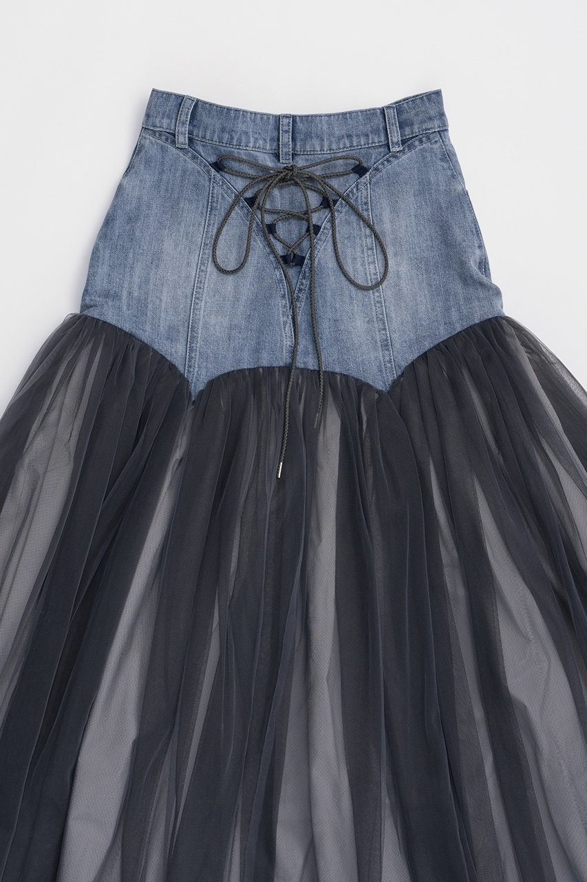 【プランク プロジェクト/PRANK PROJECT】のチュールコンビスカート / Tulle Combo Skirt 人気、トレンドファッション・服の通販 founy(ファニー) 　ファッション　Fashion　レディースファッション　Fashion for Women　スカート　Skirts　ロングスカート　Long Skirts / Maxi & Midi Skirts　タフタ　Taffeta, Structured Fabric　ダメージ　Distressed, Destroyed　チュール　Tulip, Tulip Motif　デニム　Denim, Jeans Material　フレア　Flare, Flared　ロング　Long, Long-Length　other-5|ID: prp329100004605869 ipo3291000000032822776