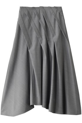【ランバン オン ブルー/LANVIN en Bleu】のウールギャバランダムタックスカート 人気、トレンドファッション・服の通販 founy(ファニー) ファッション Fashion レディースファッション Fashion for Women スカート Skirts ロングスカート Long Skirts / Maxi & Midi Skirts イレギュラーヘム Irregular Hem エレガント 上品 Elegant シンプル Simple, Minimal フレア Flare, Flared ランダム Random, Irregular ロング Long, Long-Length |ID:prp329100004605907