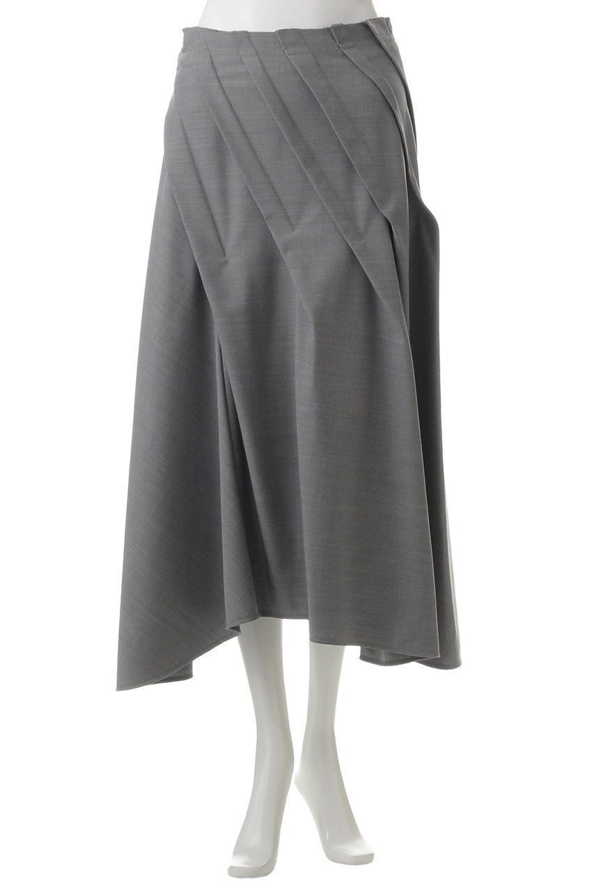 【ランバン オン ブルー/LANVIN en Bleu】のウールギャバランダムタックスカート 人気、トレンドファッション・服の通販 founy(ファニー) 　ファッション　Fashion　レディースファッション　Fashion for Women　スカート　Skirts　ロングスカート　Long Skirts / Maxi & Midi Skirts　イレギュラーヘム　Irregular Hem　エレガント 上品　Elegant　シンプル　Simple, Minimal　フレア　Flare, Flared　ランダム　Random, Irregular　ロング　Long, Long-Length　other-2|ID: prp329100004605907 ipo3291000000032825994